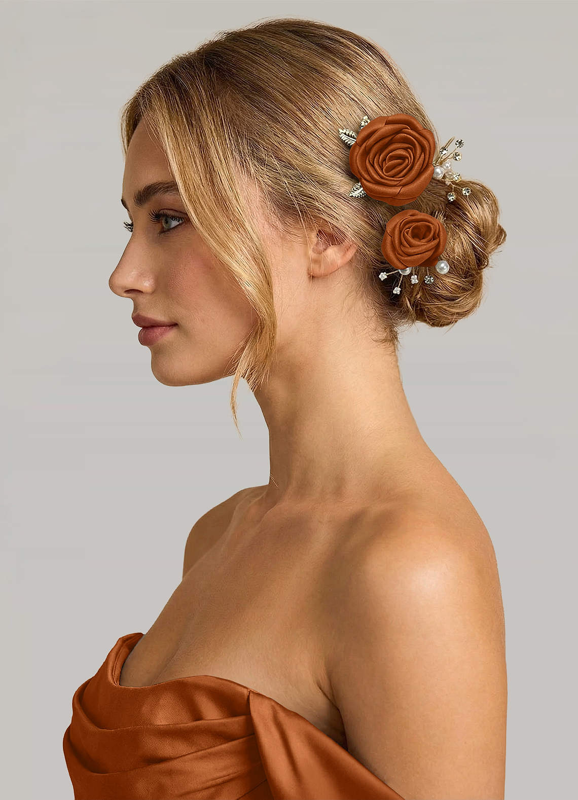 Matching Color Matte Satin Rose Hairpin Set — Copper — 图 228/244