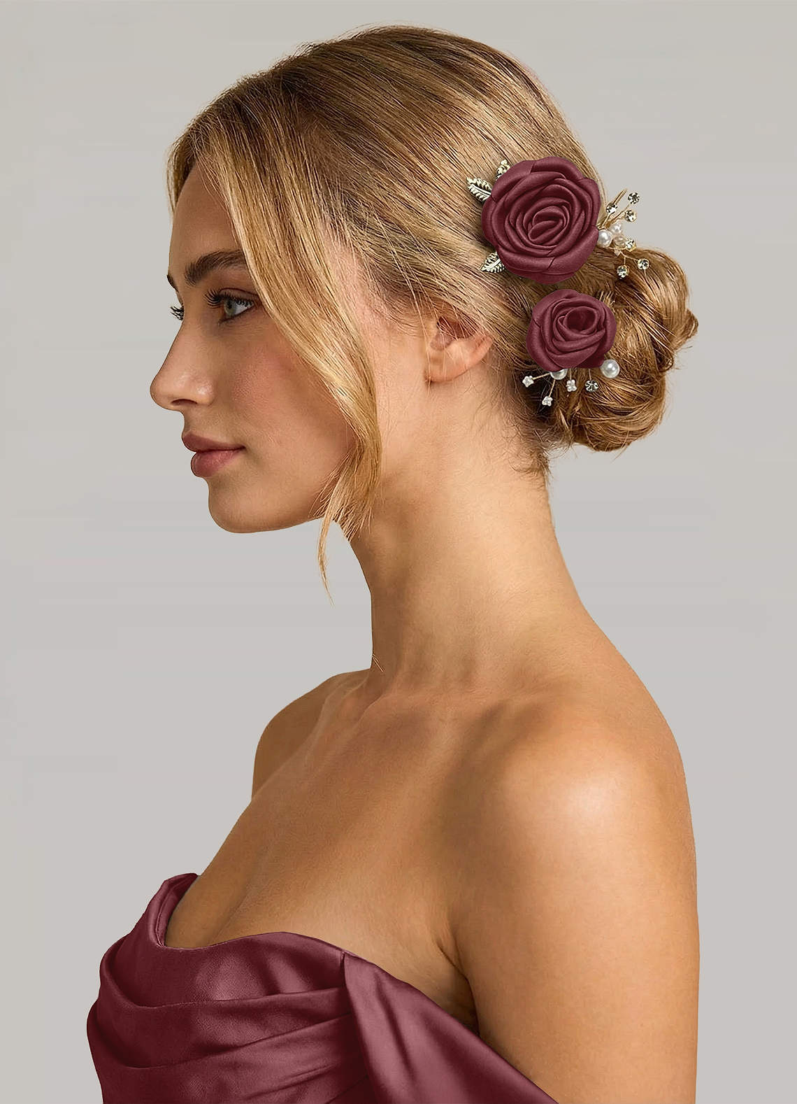 Matching Color Matte Satin Rose Hairpin Set — Desert Rose — 图 221/244