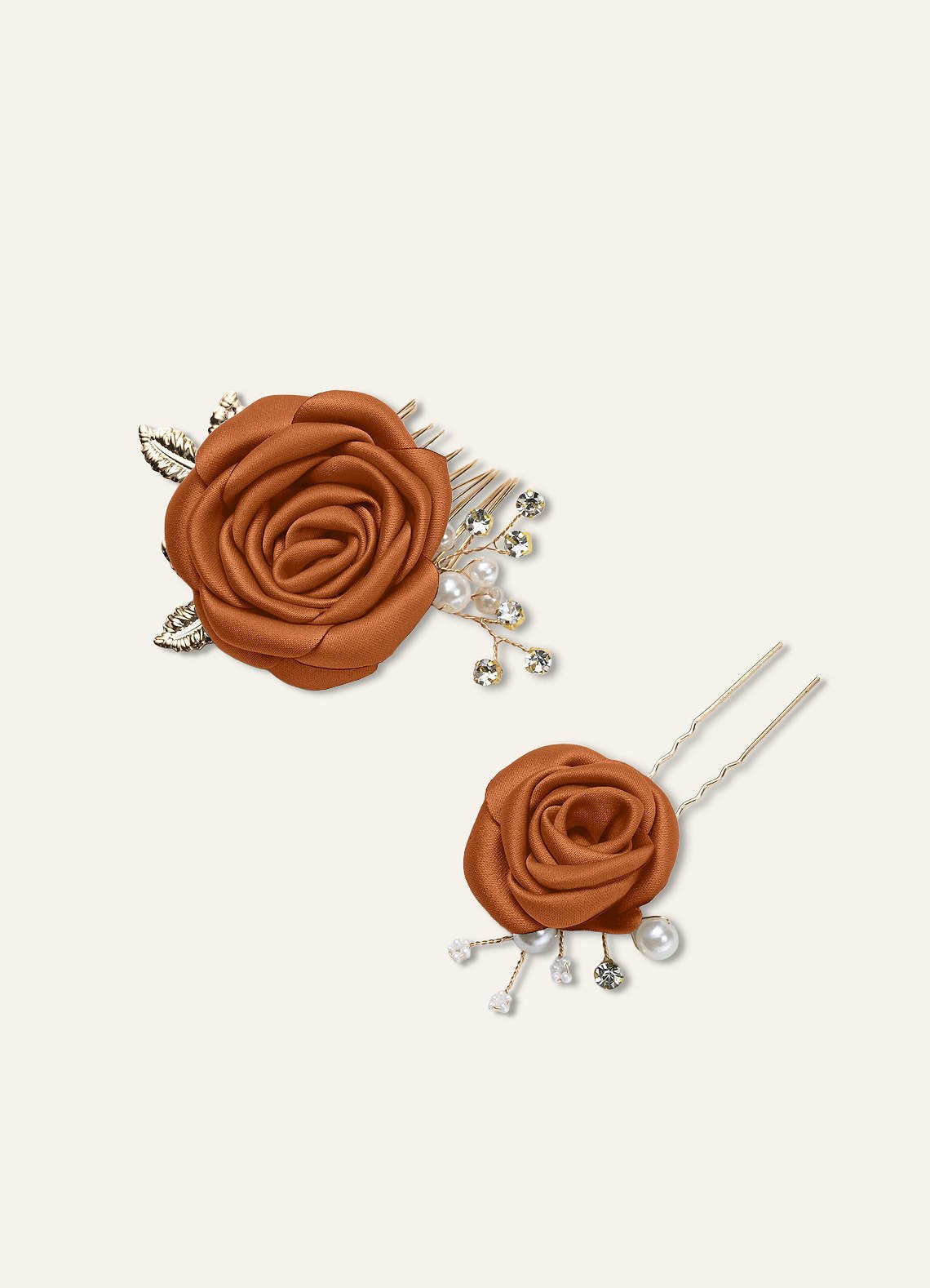 Matching Color Matte Satin Rose Hairpin Set — Copper — 图 45/244