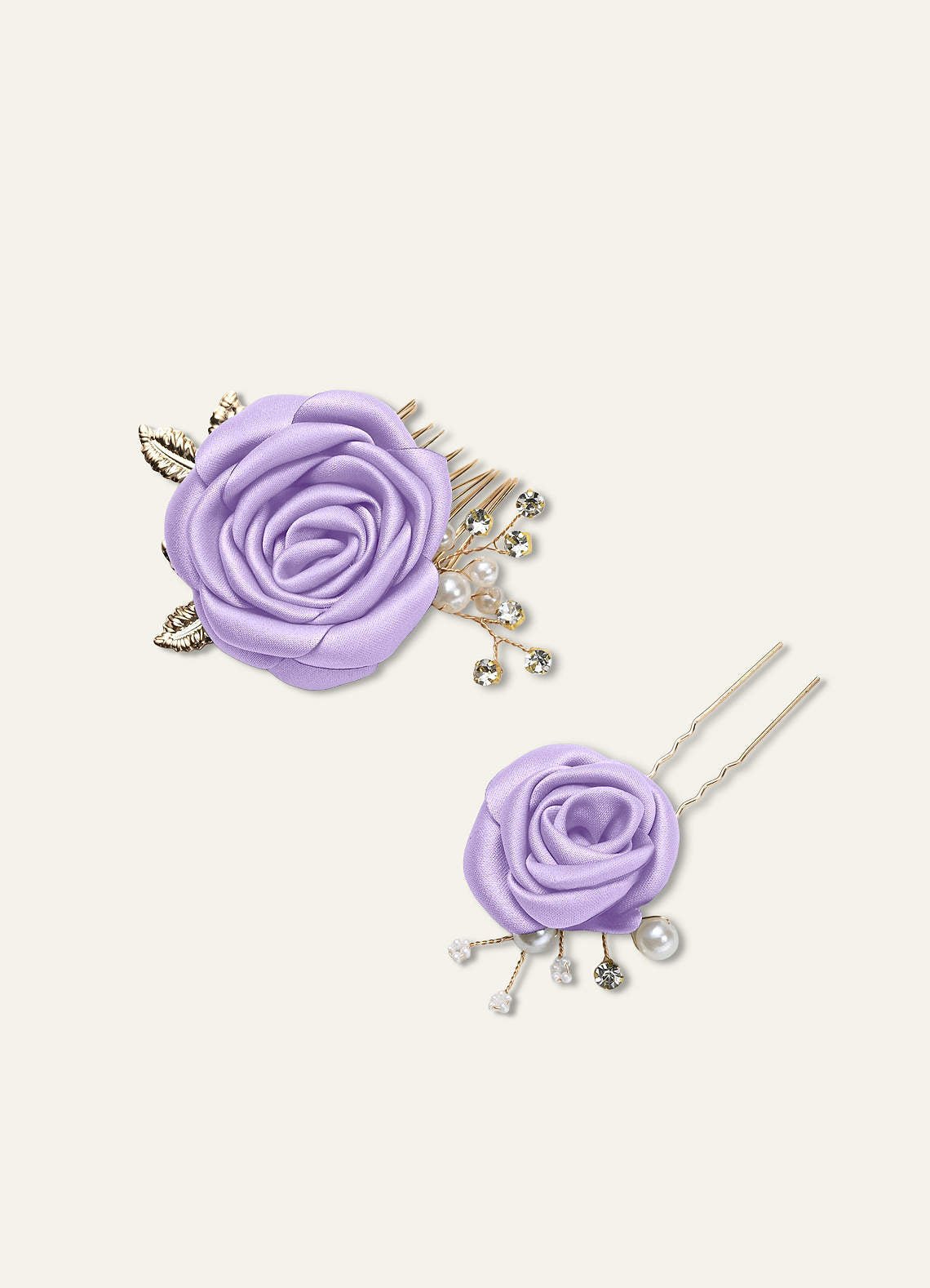 Matching Color Matte Satin Rose Hairpin Set — Lilac — 图 33/244