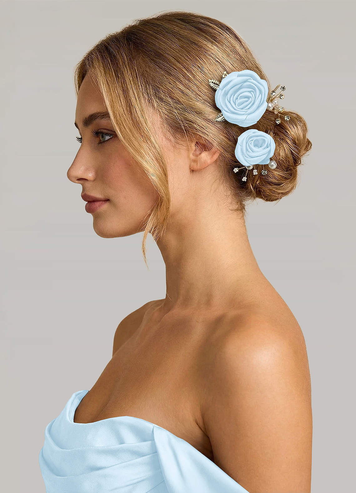 Matching Color Matte Satin Rose Hairpin Set — Sky Blue — 图 195/244