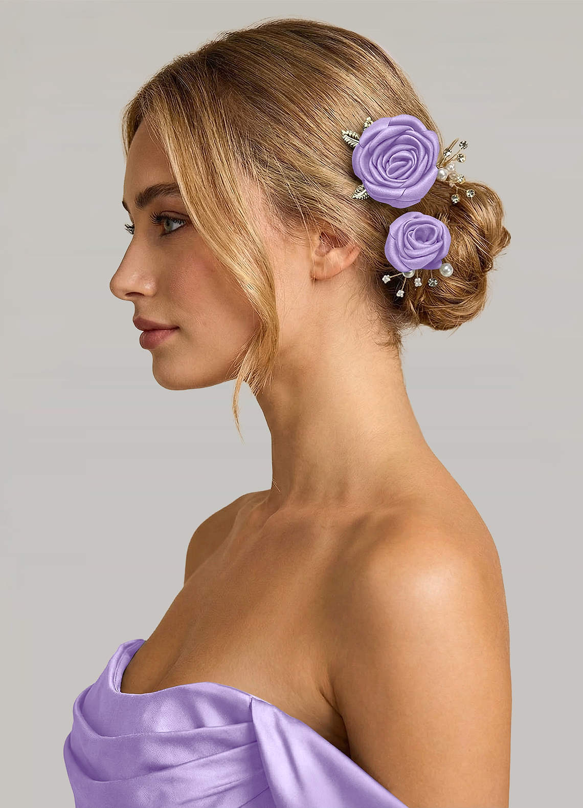 Matching Color Matte Satin Rose Hairpin Set — Lilac — 图 216/244