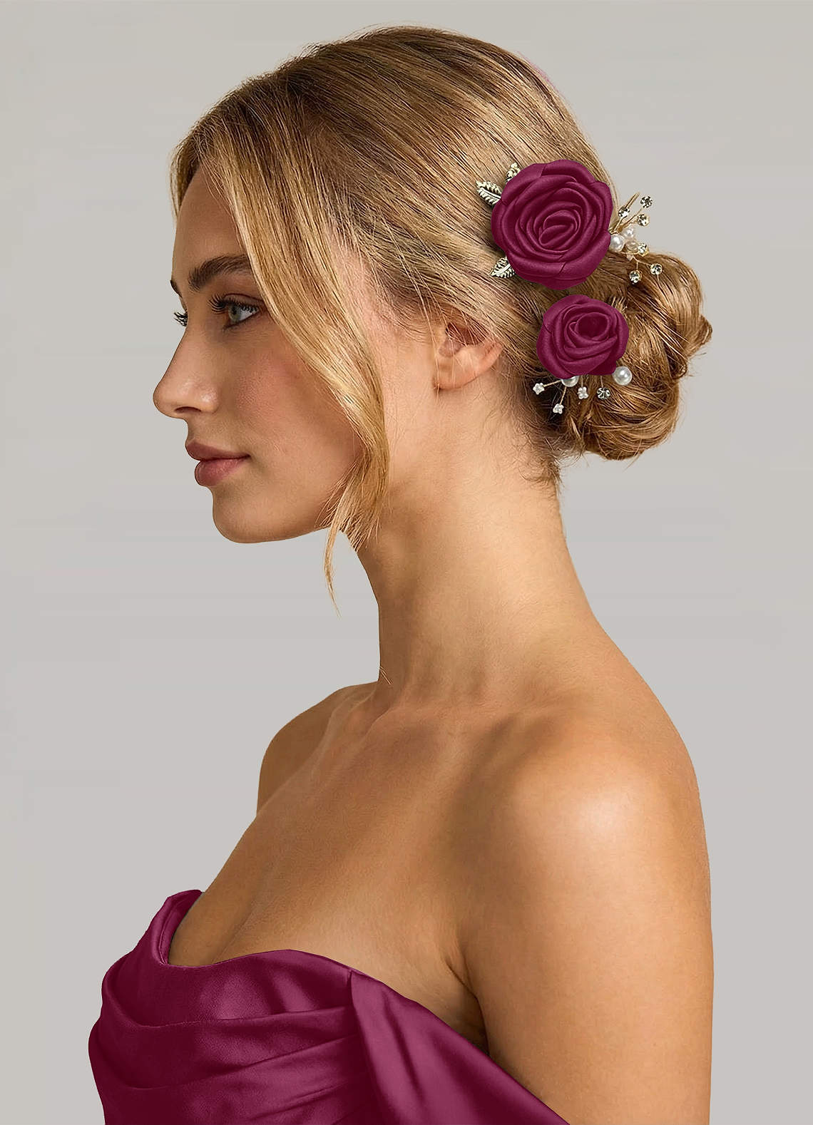 Matching Color Matte Satin Rose Hairpin Set — Mulberry — 图 225/244