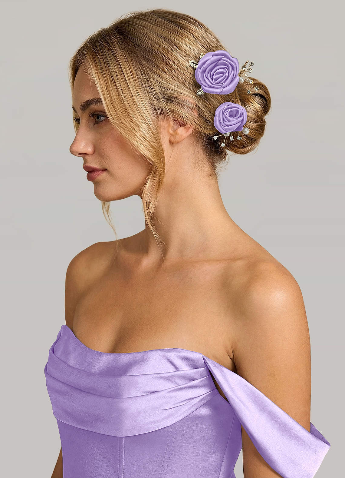 Matching Color Matte Satin Rose Hairpin Set — Lilac — 图 94/244