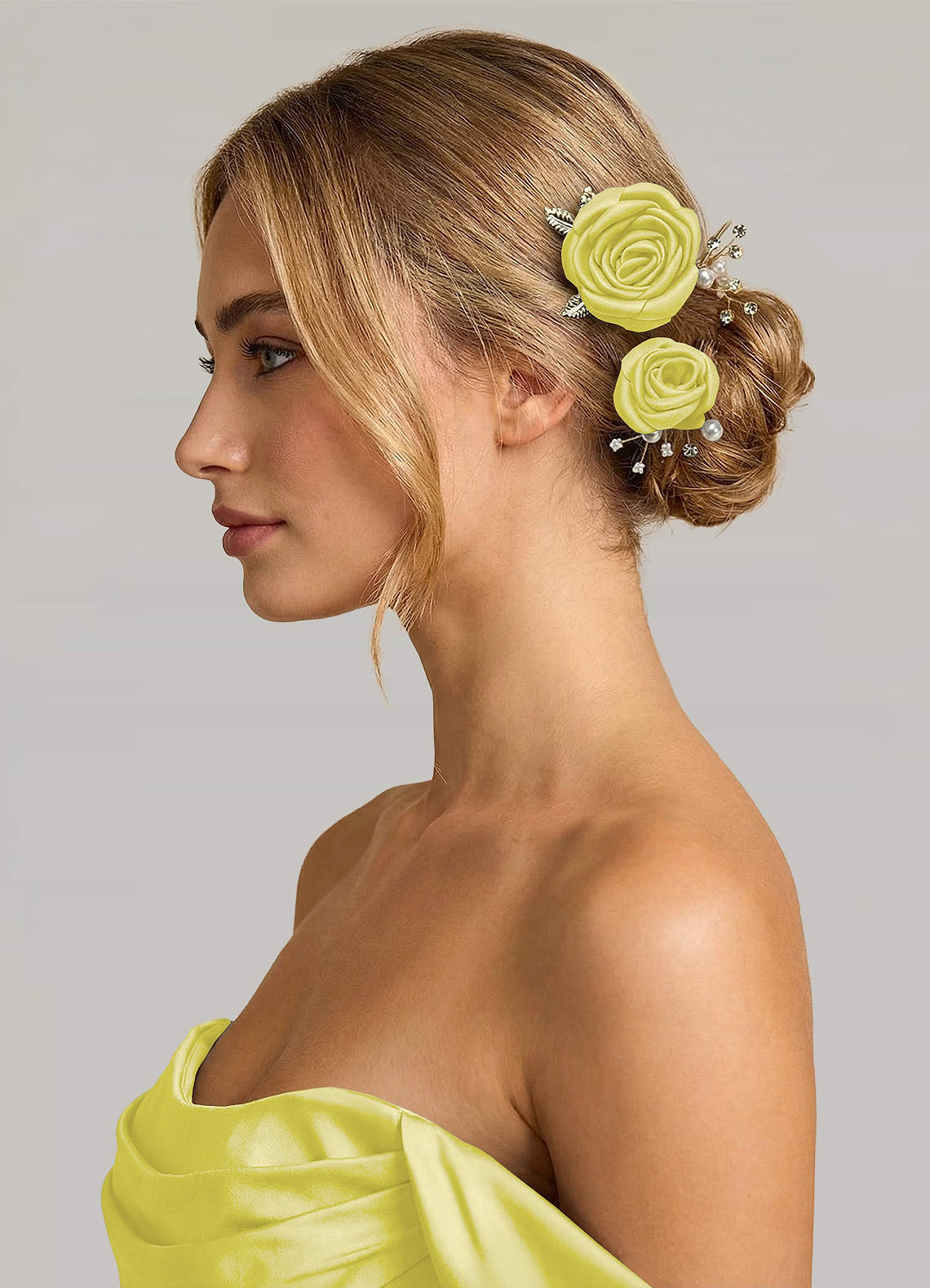 Matching Color Matte Satin Rose Hairpin Set — Lemon Sorbet — 图 236/244