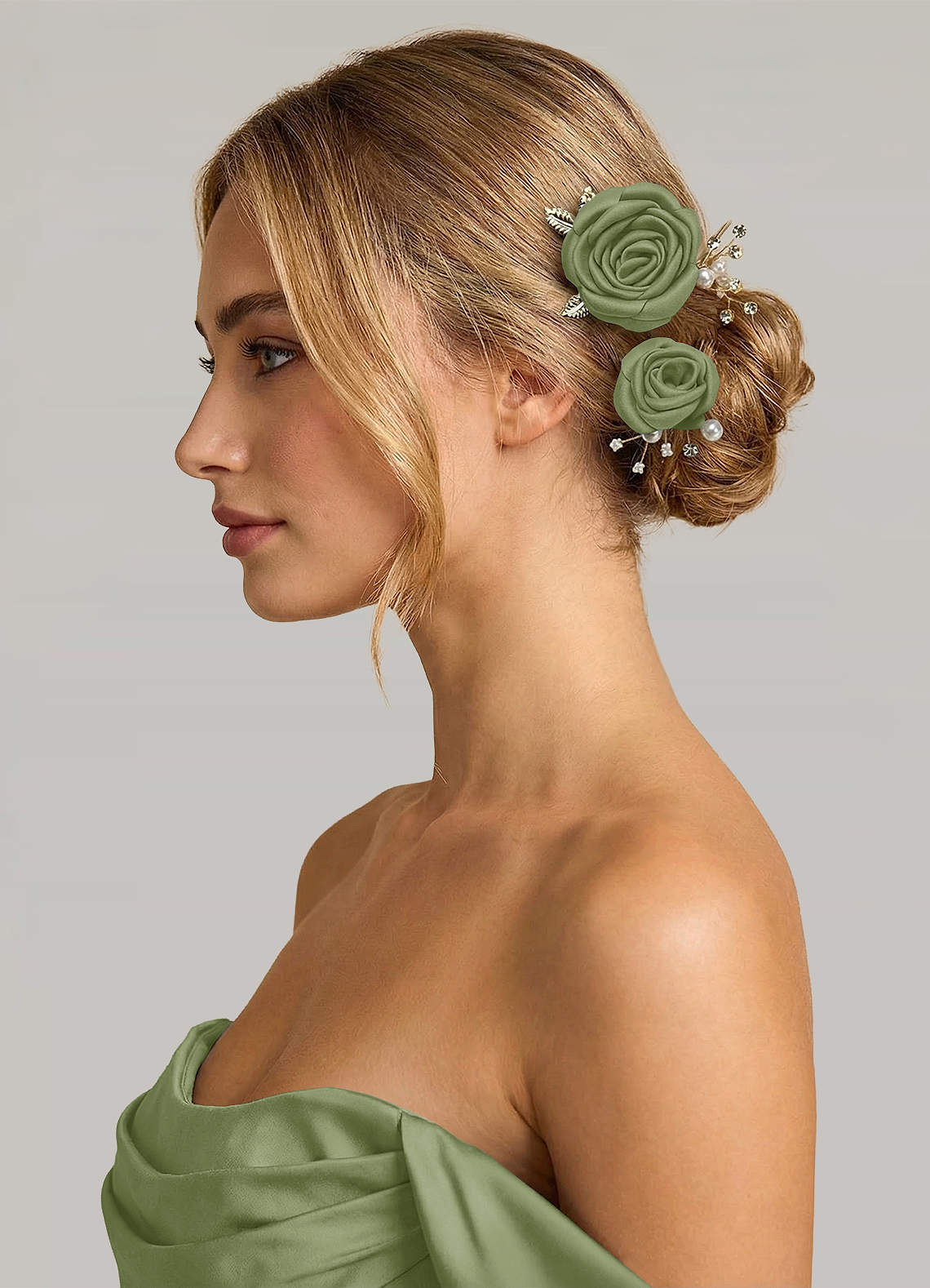 Matching Color Matte Satin Rose Hairpin Set — Pistachio — 图 189/244
