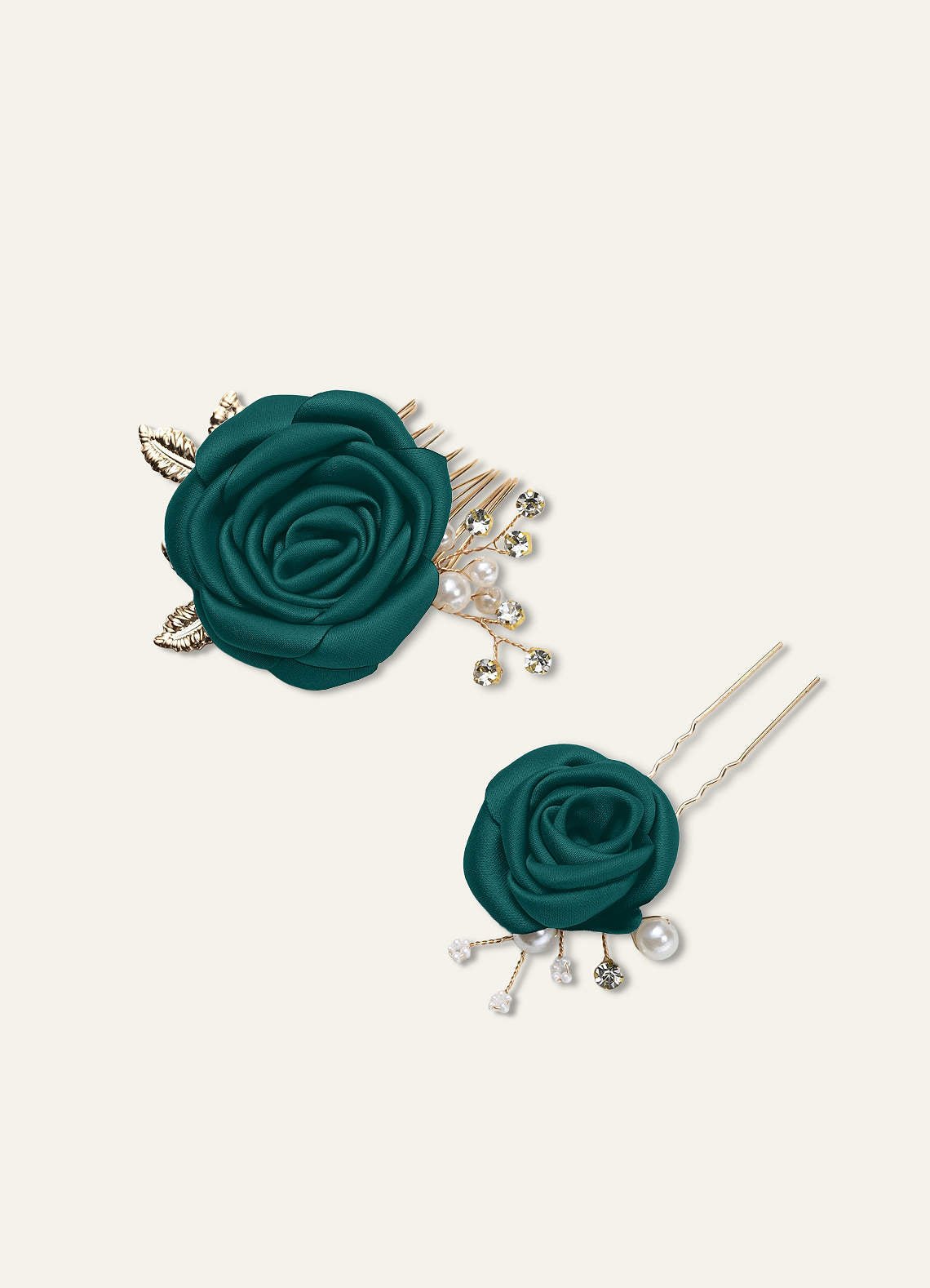 Matching Color Matte Satin Rose Hairpin Set — Peacock — 图 9/244