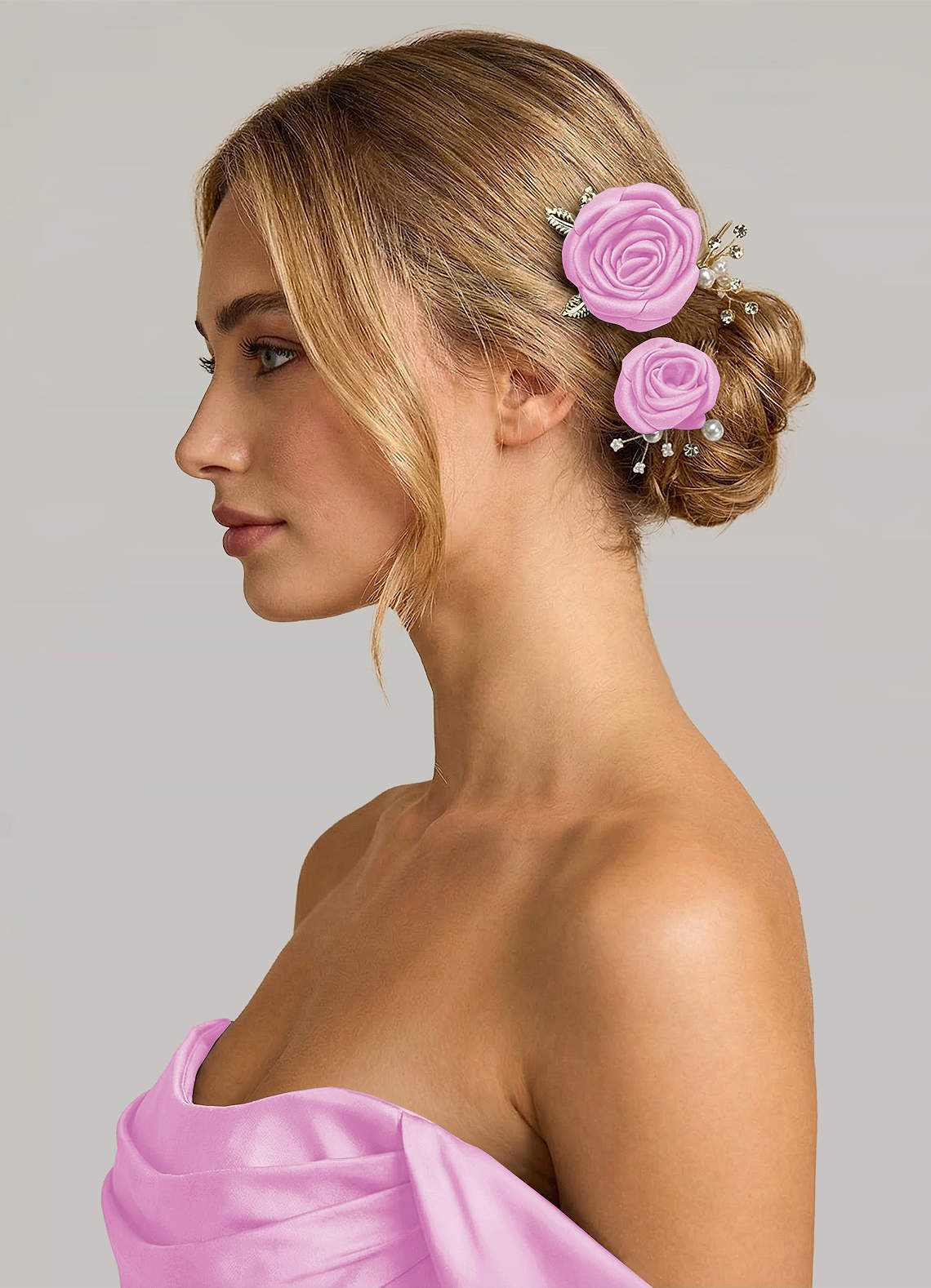 Matching Color Matte Satin Rose Hairpin Set — candy pink — 图 212/244