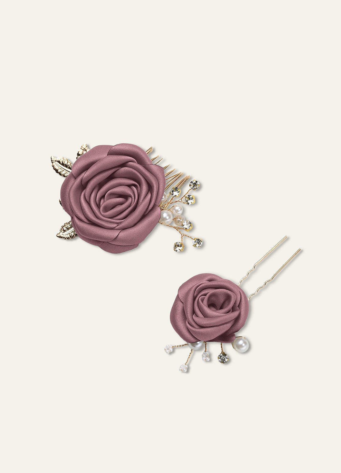 Matching Color Matte Satin Rose Hairpin Set — Vintage Mauve — 图 36/244