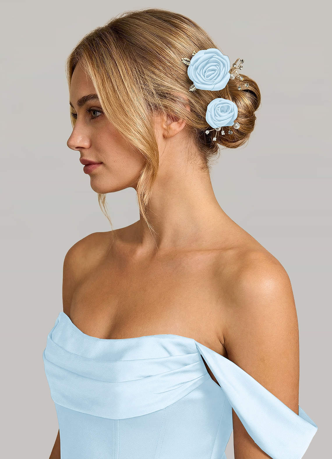 Matching Color Matte Satin Rose Hairpin Set — Sky Blue — 图 73/244