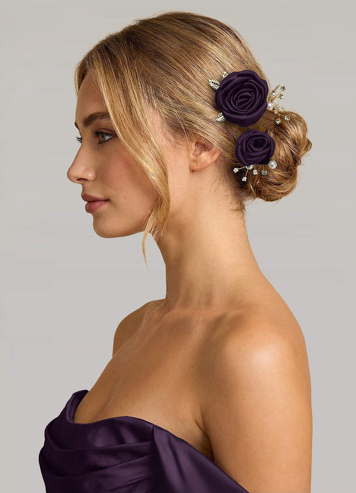 Matching Color Matte Satin Rose Hairpin Set — Plum — 图 224/244