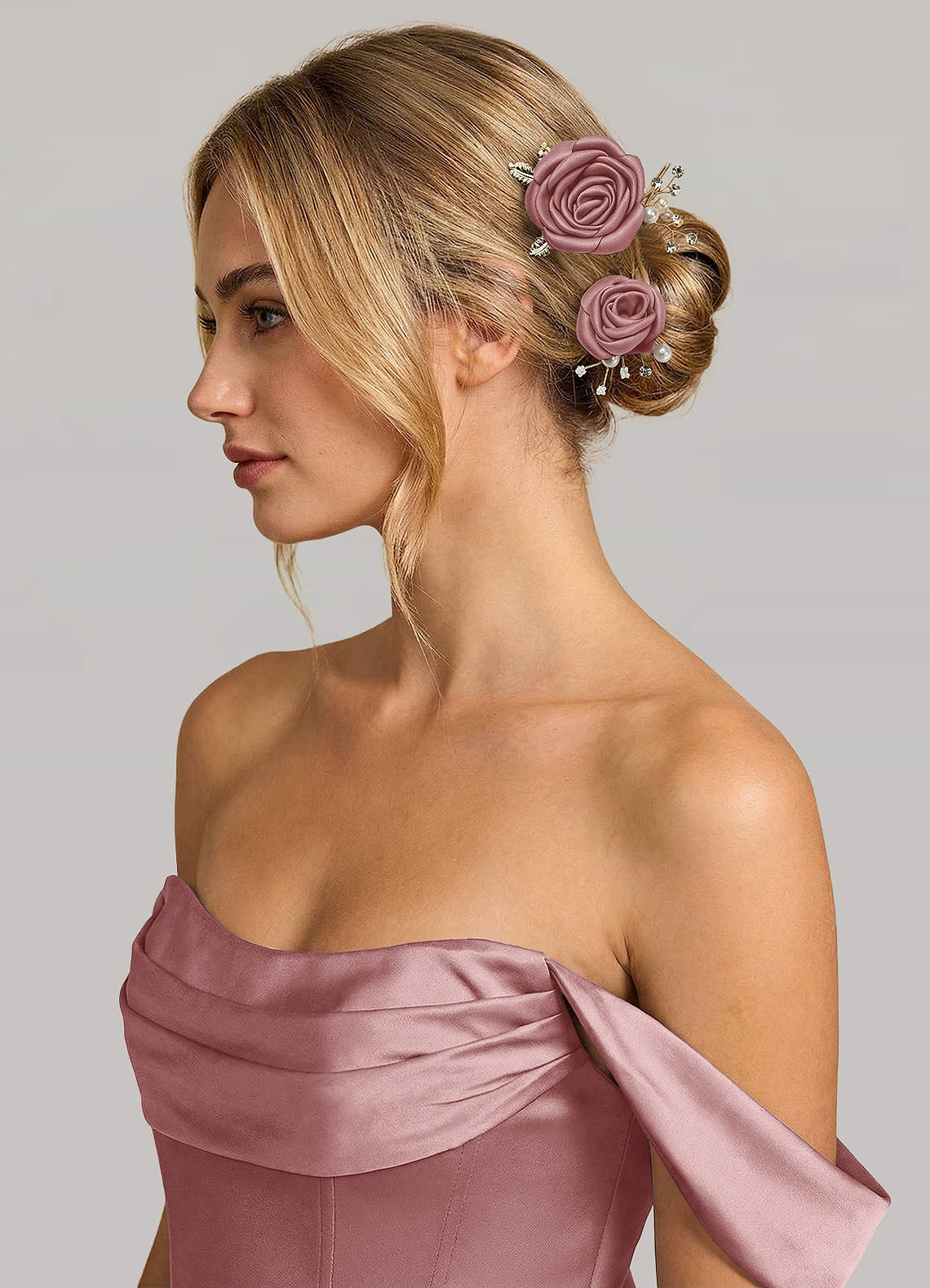 Matching Color Matte Satin Rose Hairpin Set — Dusty Rose — 图 85/244