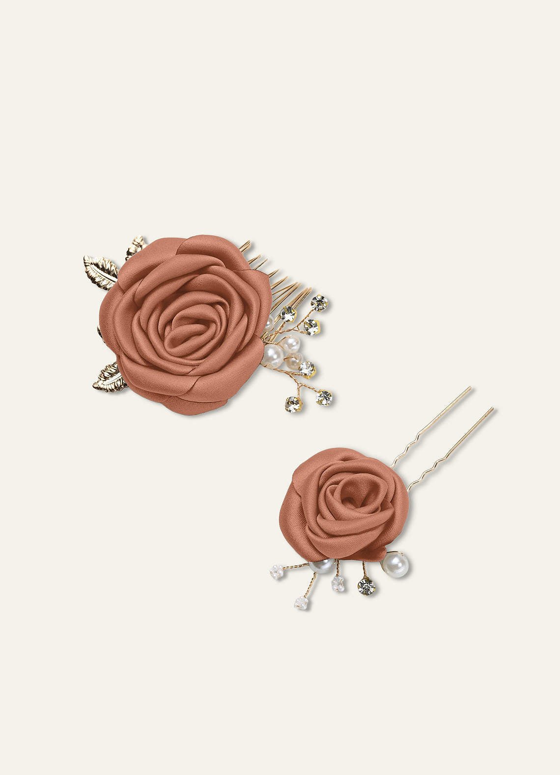 Matching Color Matte Satin Rose Hairpin Set — Bronzer — 图 52/244