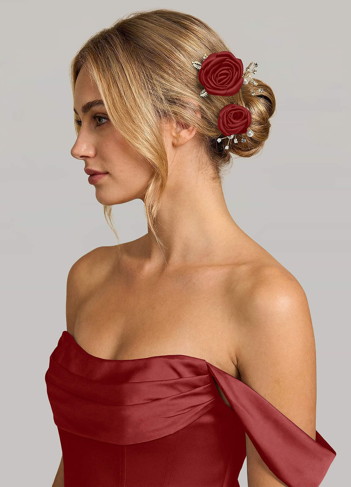 Matching Color Matte Satin Rose Hairpin Set — Rust — 图 104/244