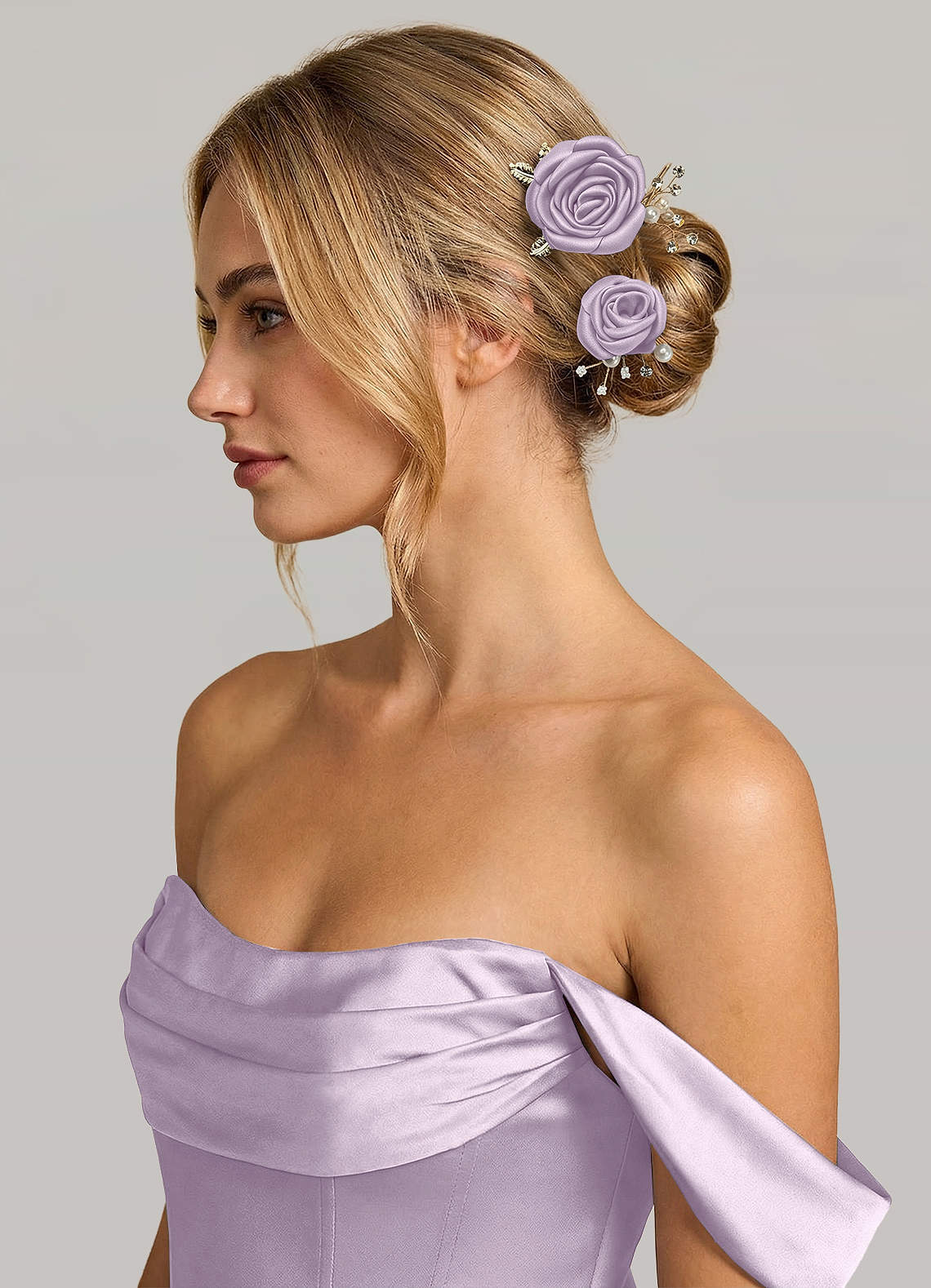 Matching Color Matte Satin Rose Hairpin Set — Frosted Lilac — 图 93/244