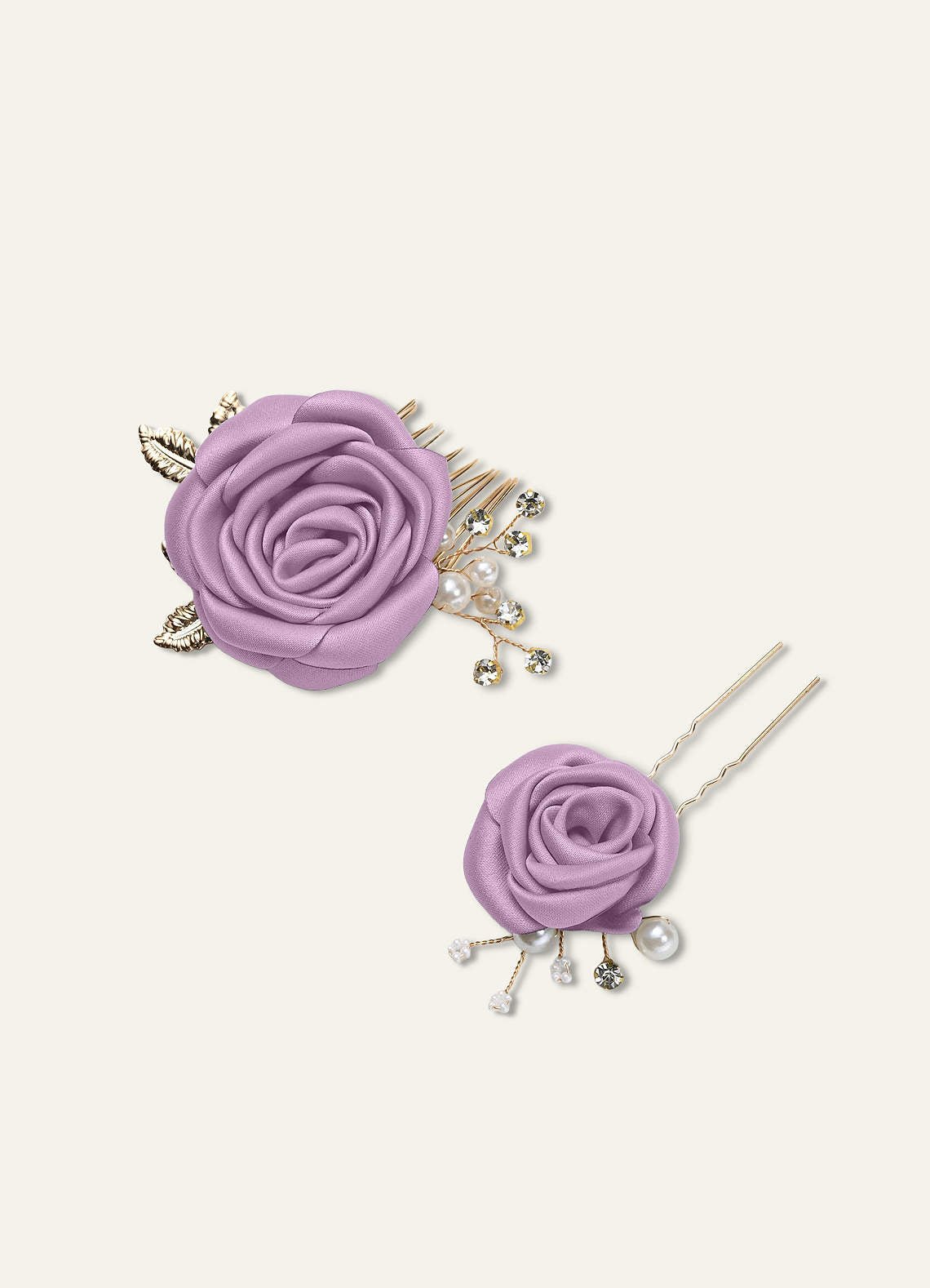 Matching Color Matte Satin Rose Hairpin Set — Wisteria — 图 34/244