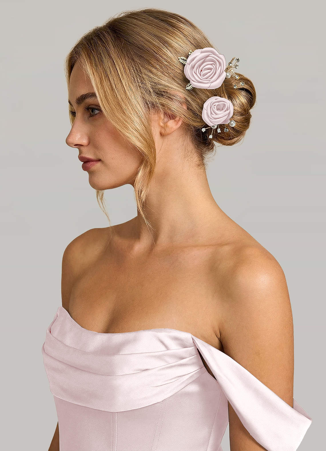 Matching Color Matte Satin Rose Hairpin Set — Blushing Pink — 图 84/244