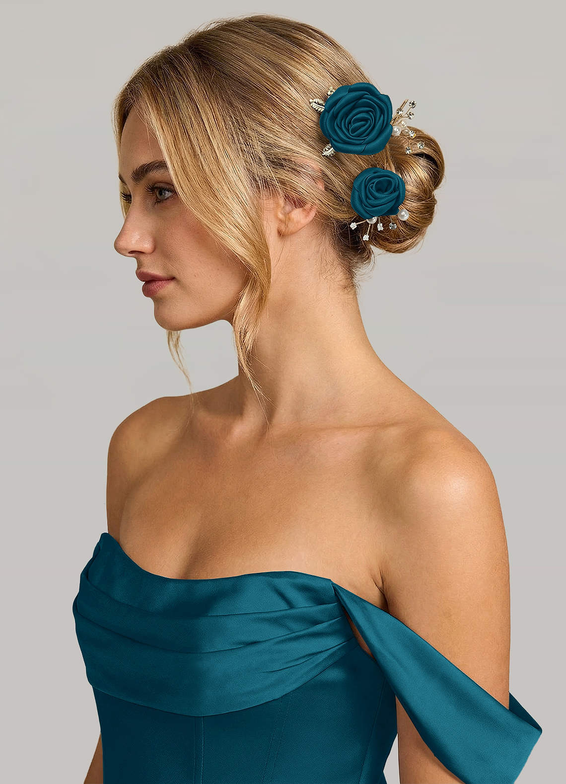 Matching Color Matte Satin Rose Hairpin Set — Ink Blue — 图 81/244