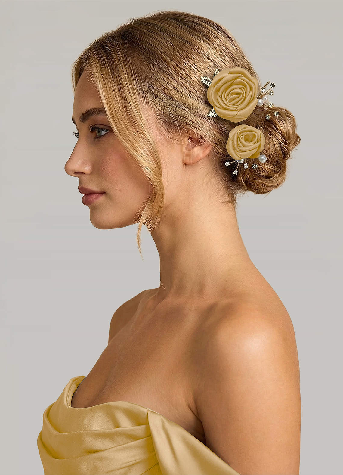 Matching Color Matte Satin Rose Hairpin Set — Gold — 图 237/244