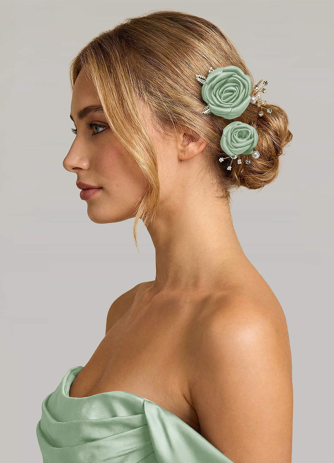 Matching Color Matte Satin Rose Hairpin Set — Agave — 图 186/244