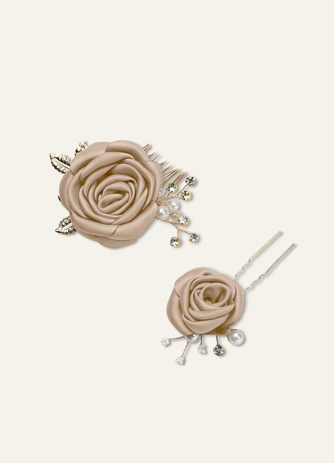 Matching Color Matte Satin Rose Hairpin Set — taupe — 图 58/244