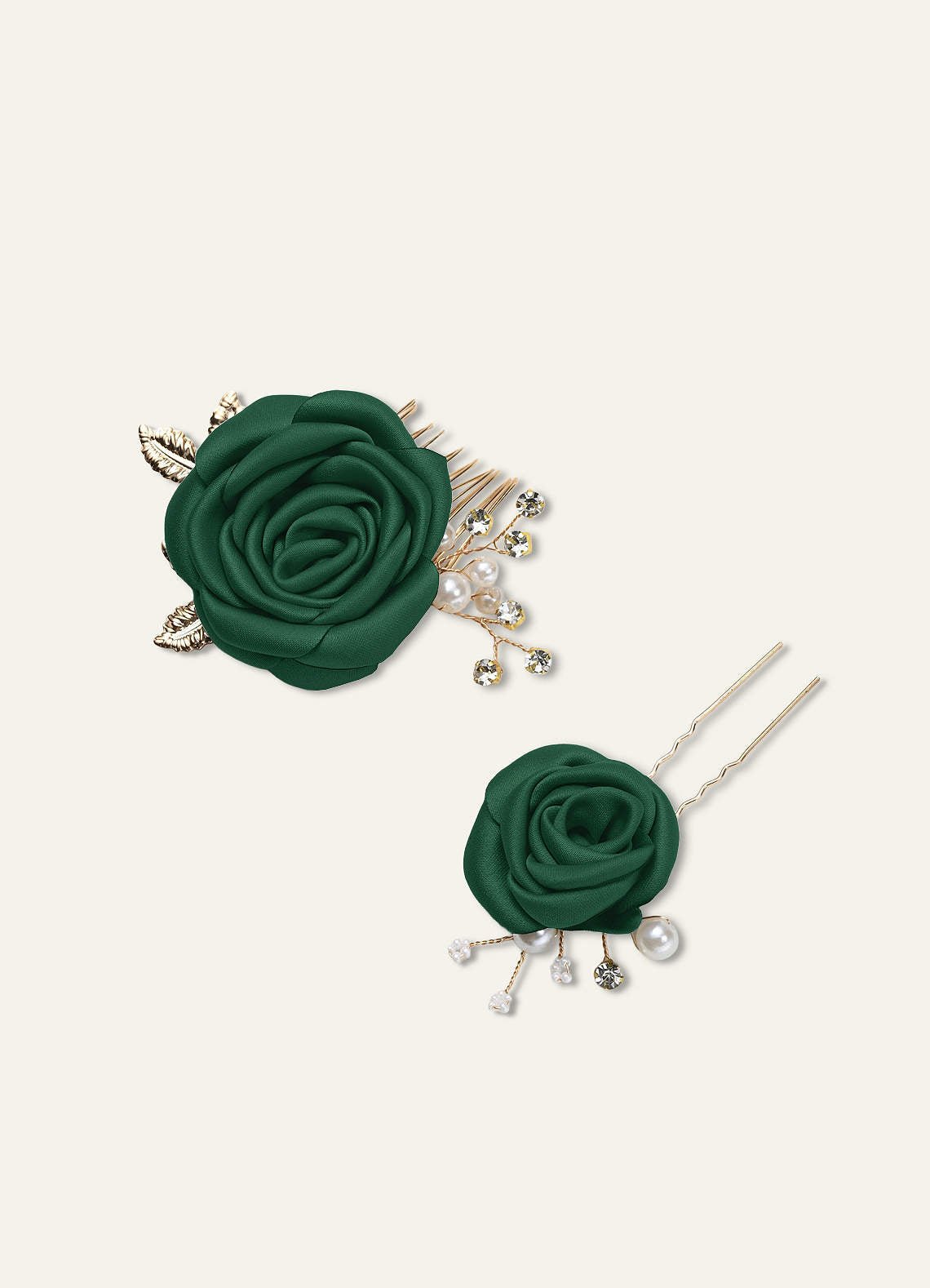 Matching Color Matte Satin Rose Hairpin Set — Dark Green — 图 8/244