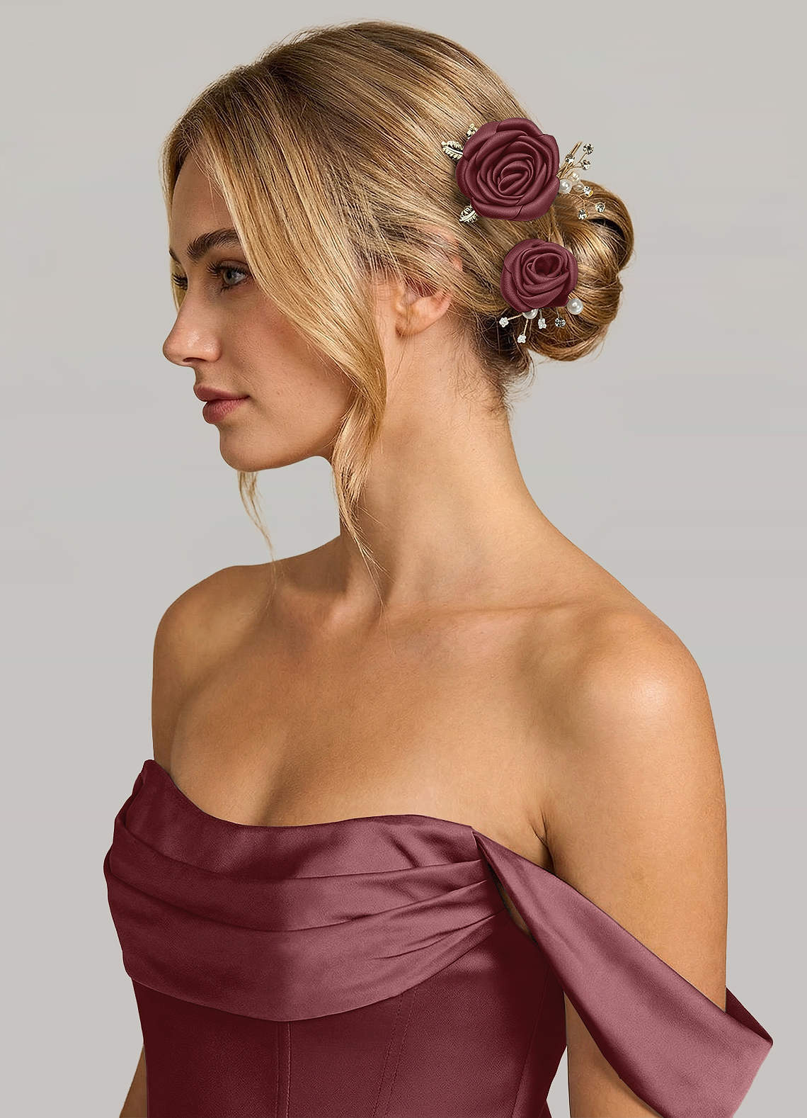 Matching Color Matte Satin Rose Hairpin Set — Desert Rose — 图 99/244