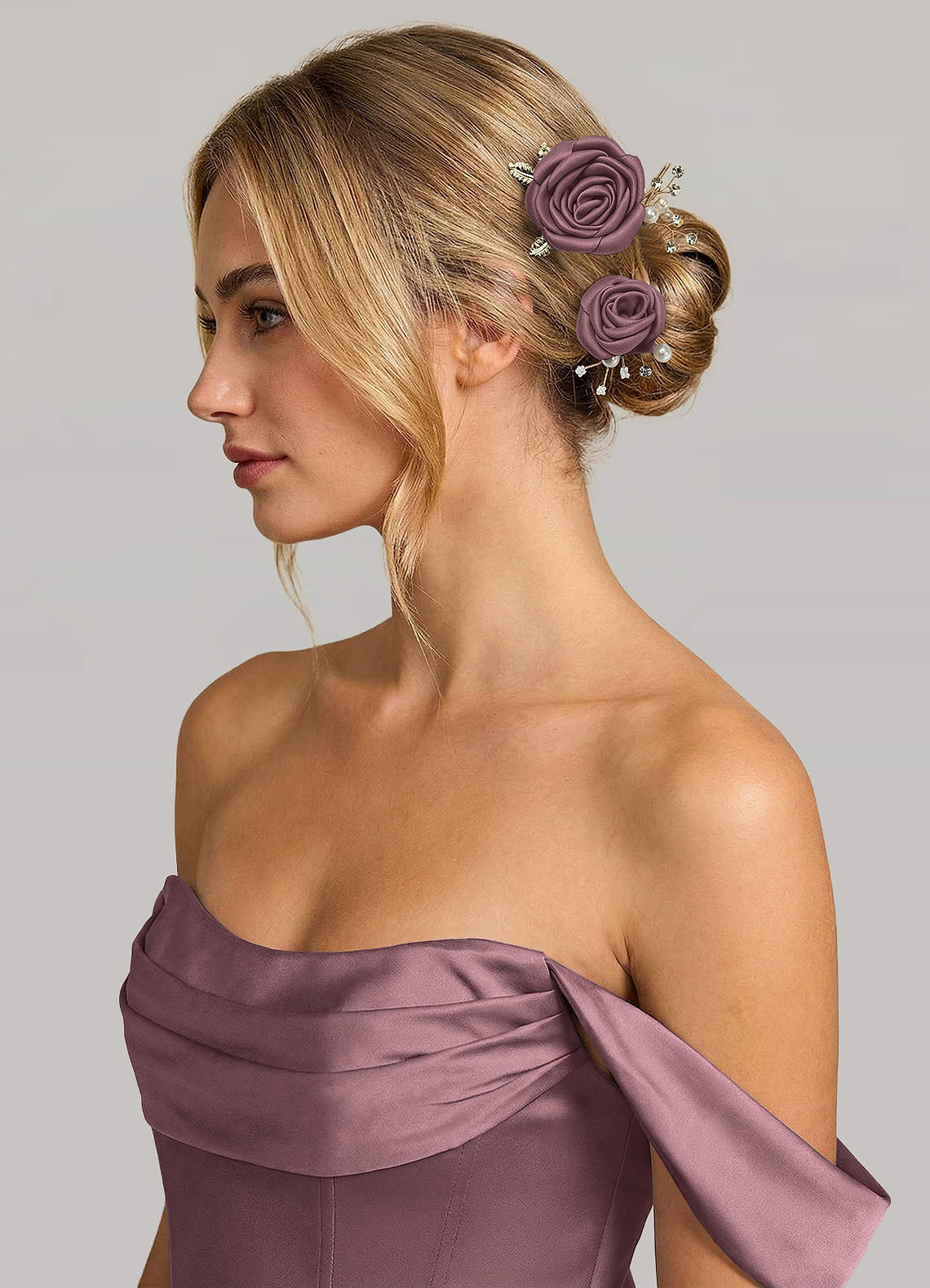 Matching Color Matte Satin Rose Hairpin Set — Vintage Mauve — 图 97/244