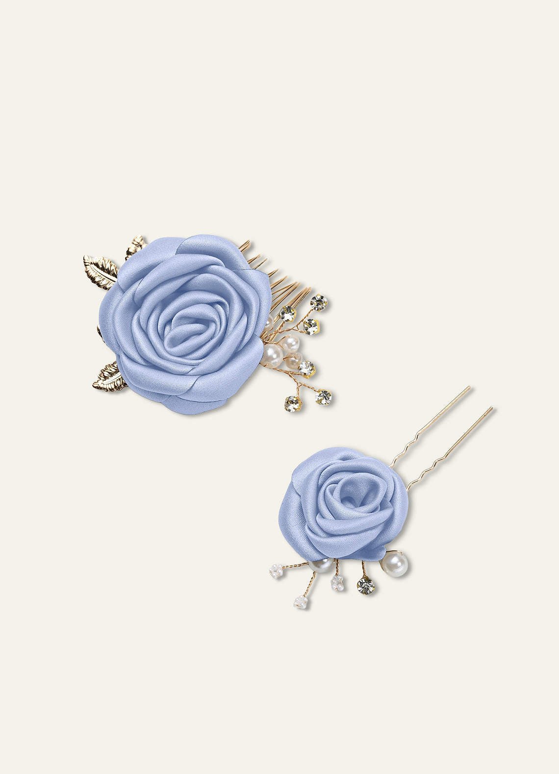 Matching Color Matte Satin Rose Hairpin Set — Ice — 图 60/244