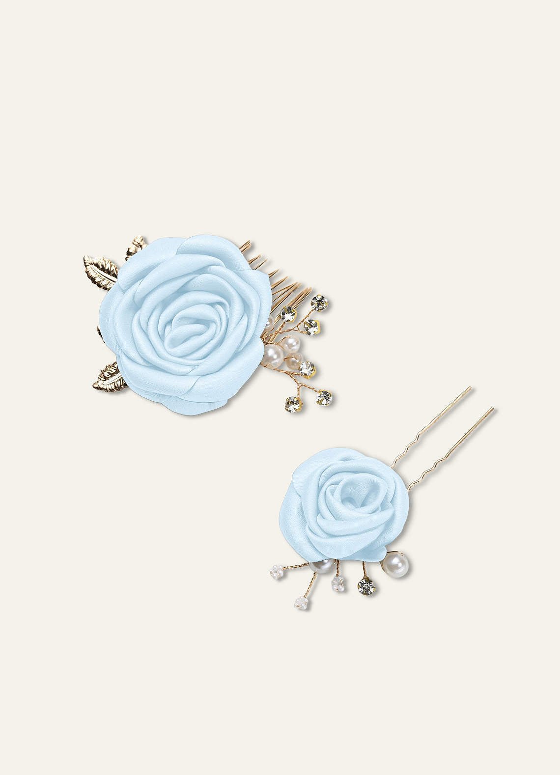 Matching Color Matte Satin Rose Hairpin Set — Sky Blue — 图 12/244