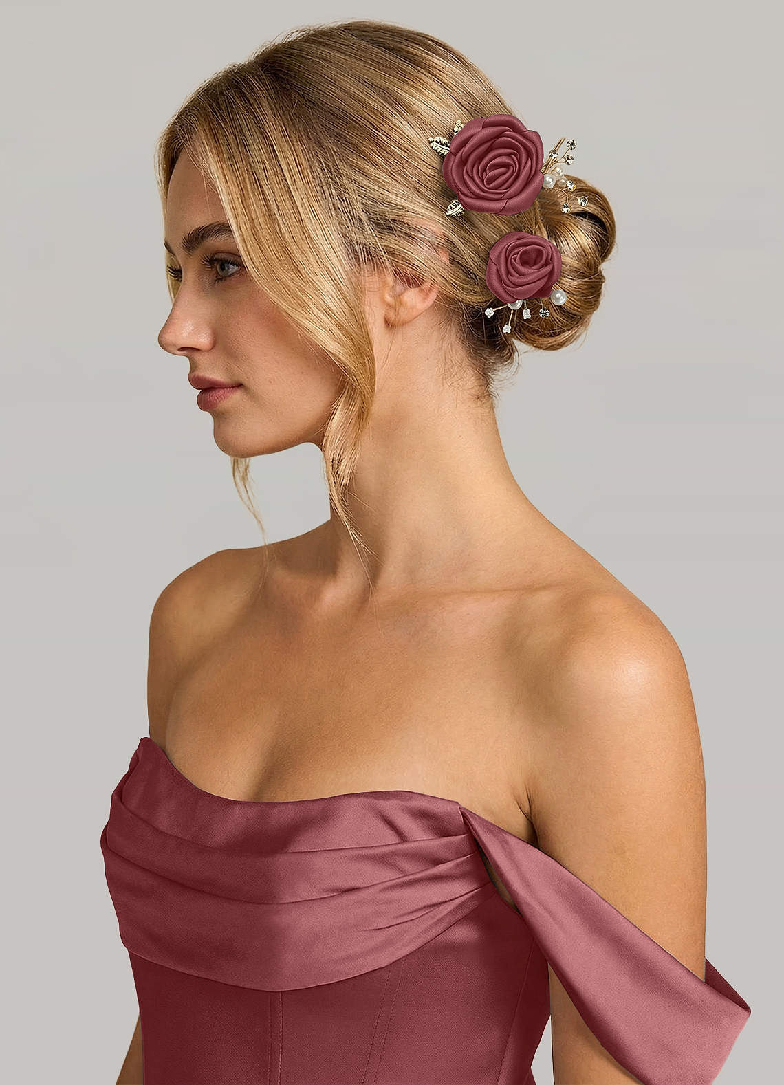 Matching Color Matte Satin Rose Hairpin Set — Amethyst — 图 98/244