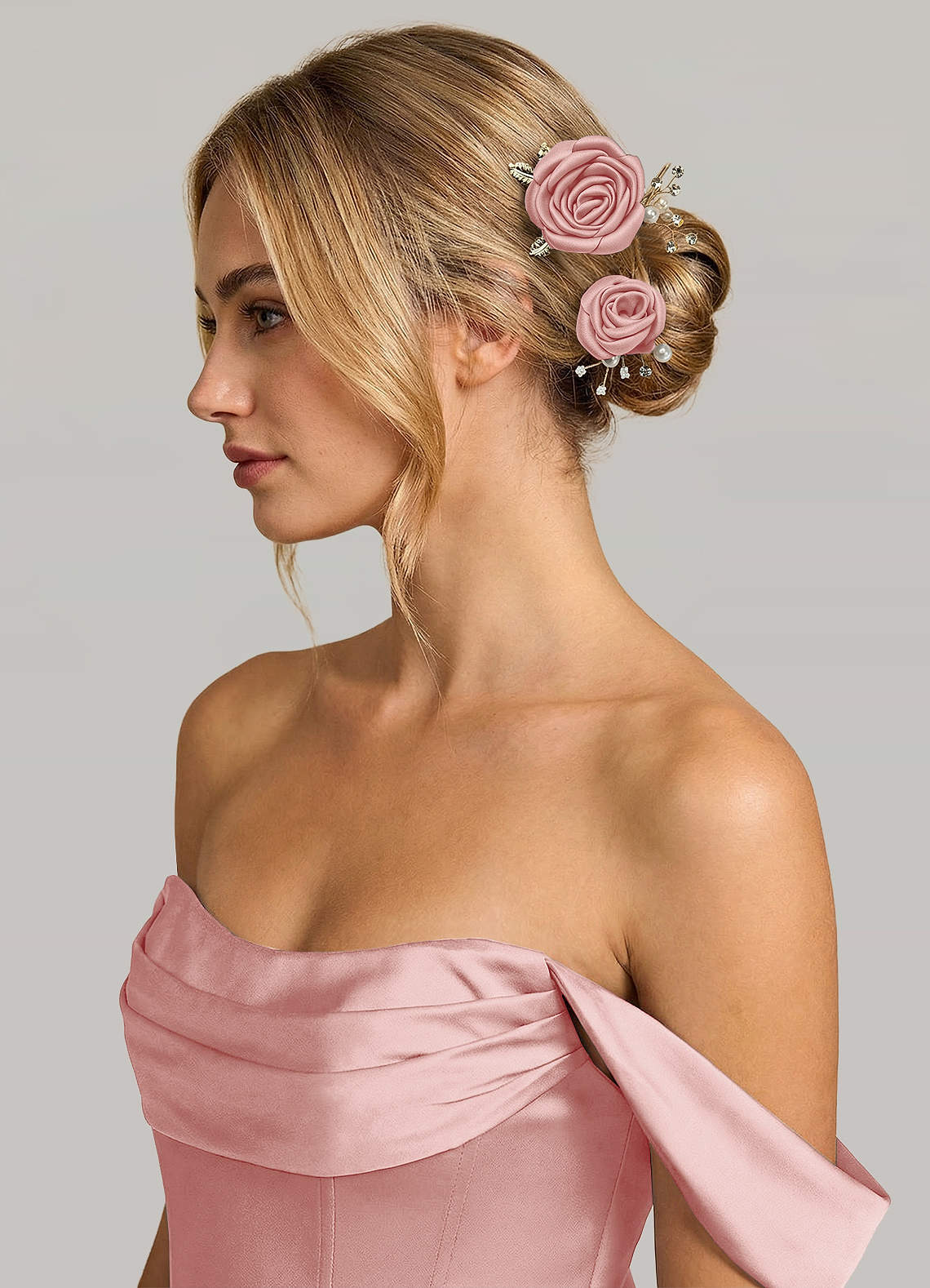 Matching Color Matte Satin Rose Hairpin Set — rose gold — 图 87/244