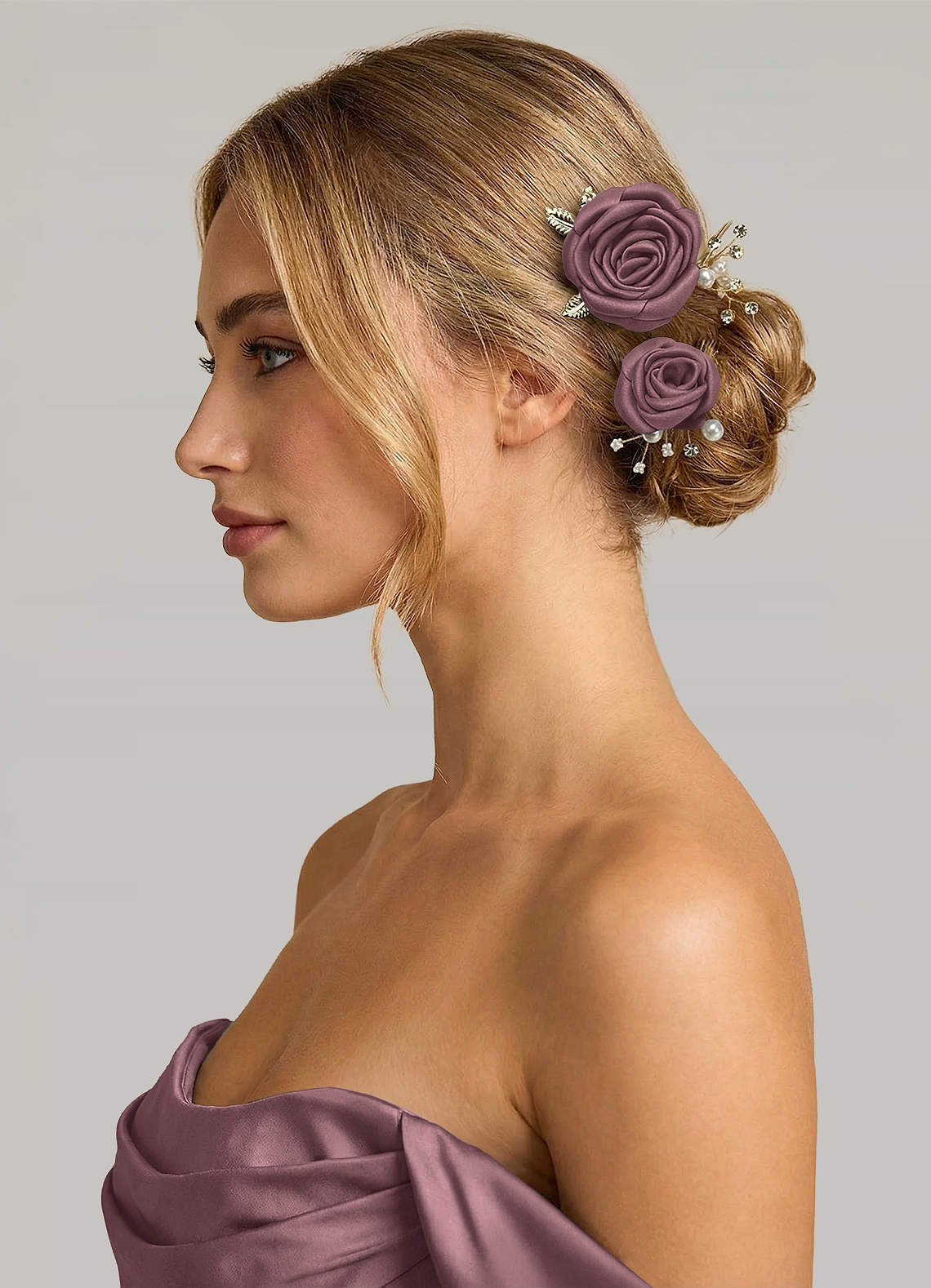 Matching Color Matte Satin Rose Hairpin Set — Vintage Mauve — 图 219/244