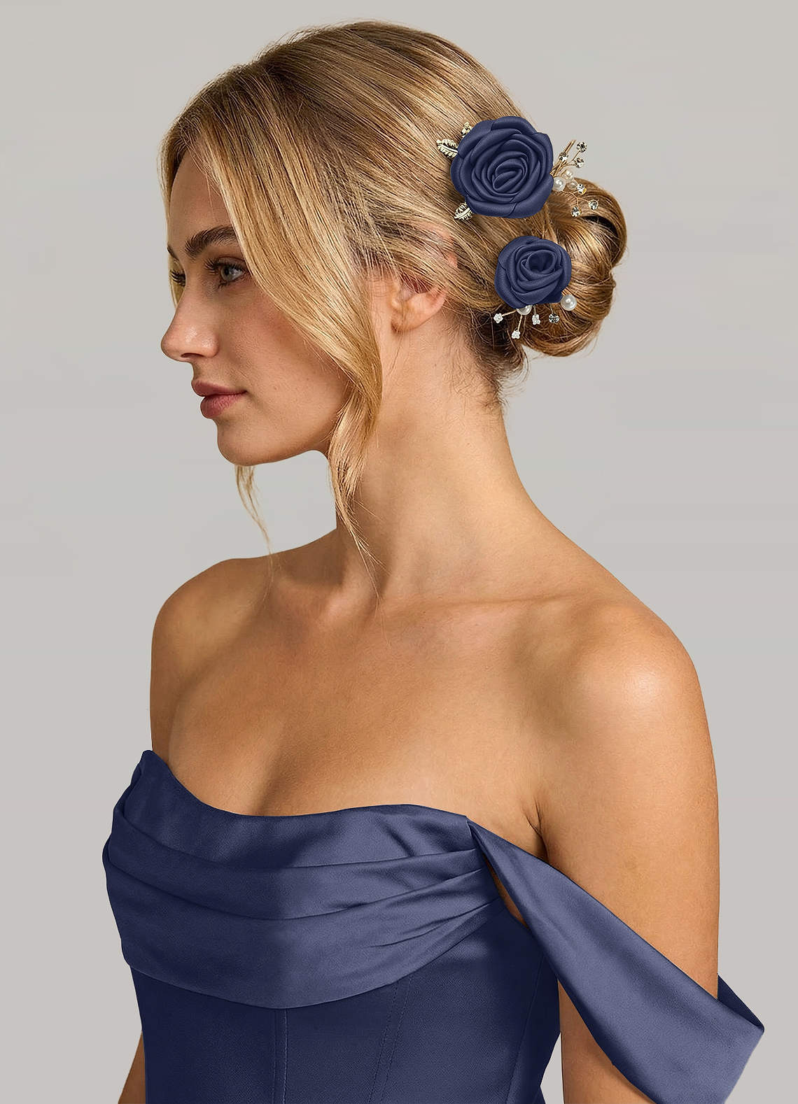 Matching Color Matte Satin Rose Hairpin Set — Stormy — 图 78/244