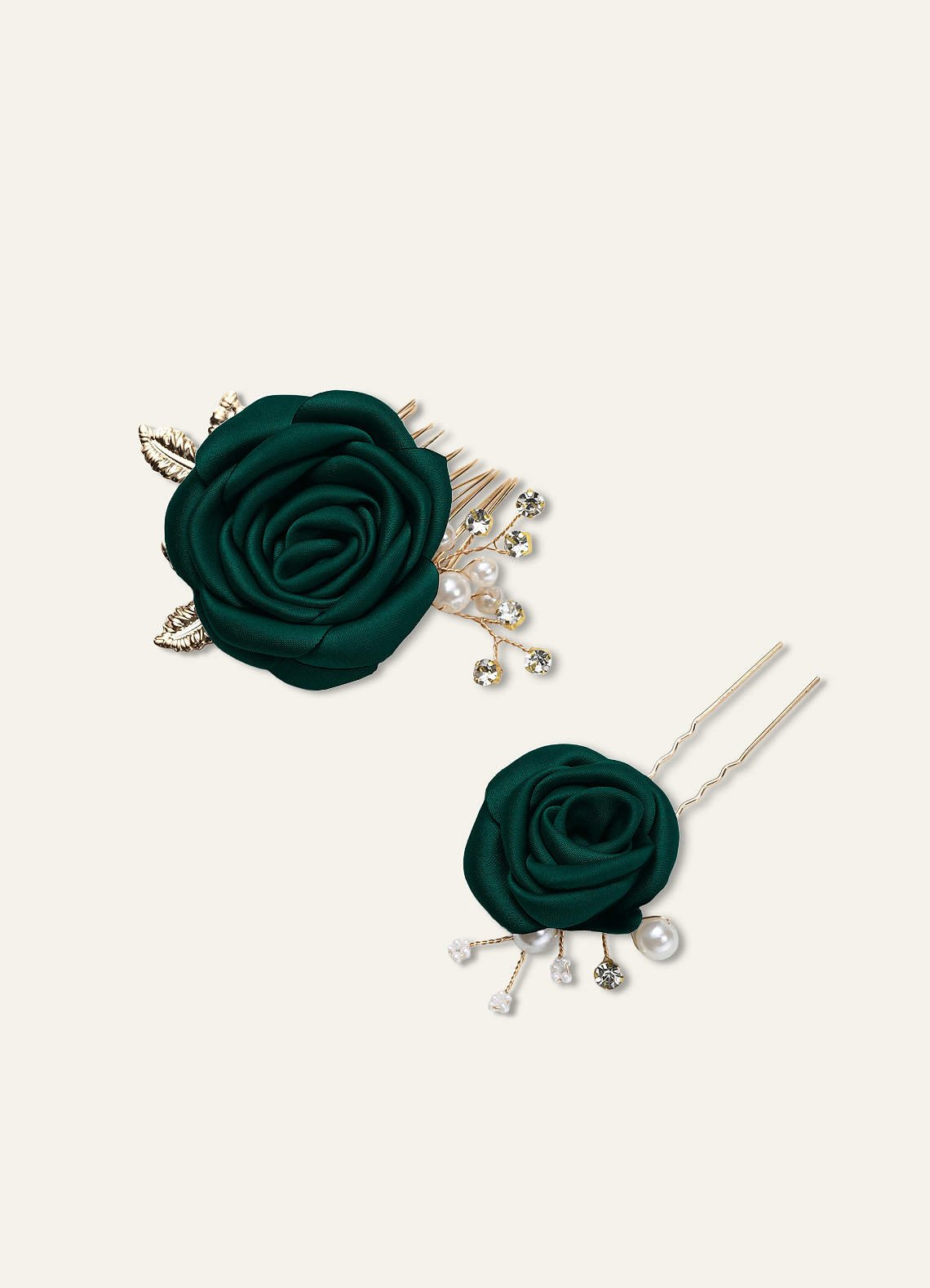 Matching Color Matte Satin Rose Hairpin Set — Pine — 图 10/244