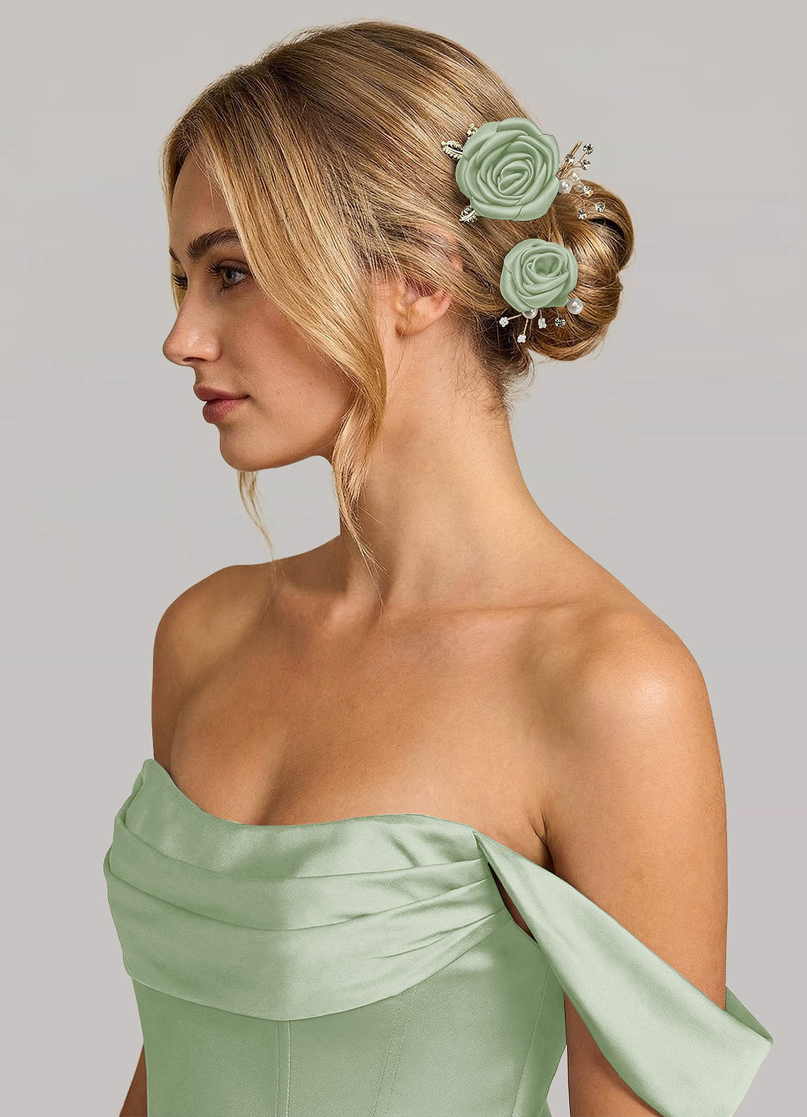 Matching Color Matte Satin Rose Hairpin Set — Dusty Sage — 图 62/244