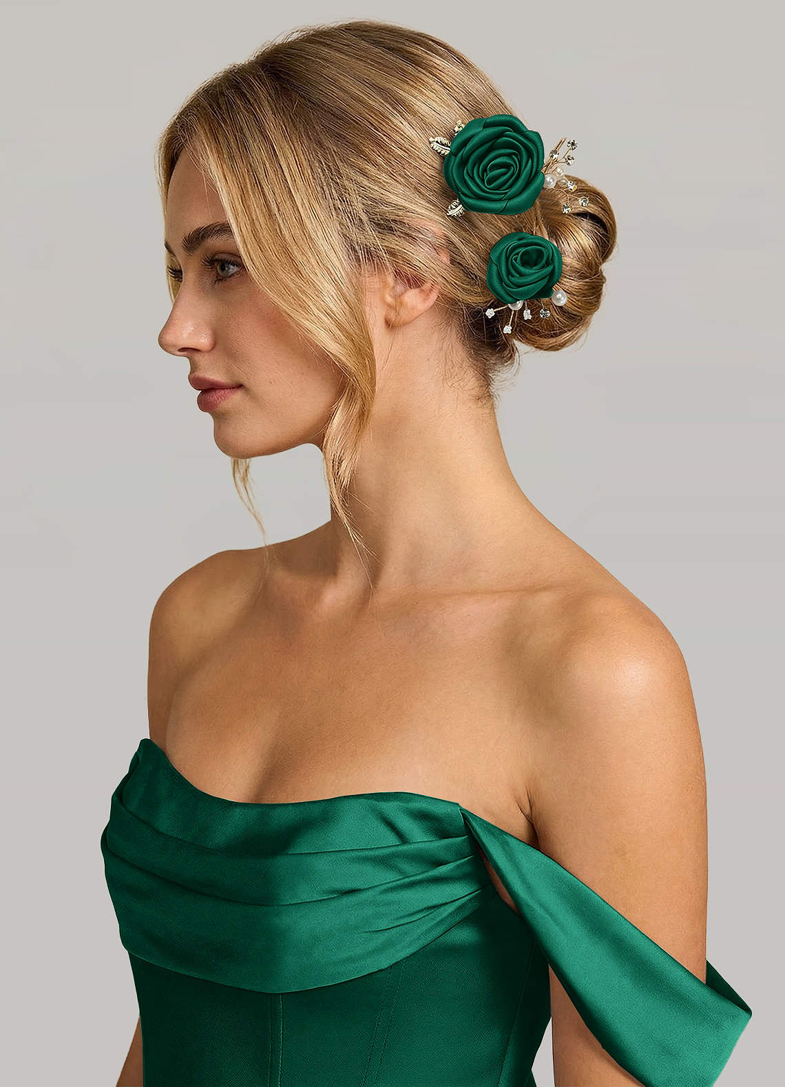 Matching Color Matte Satin Rose Hairpin Set — Emerald — 图 72/244
