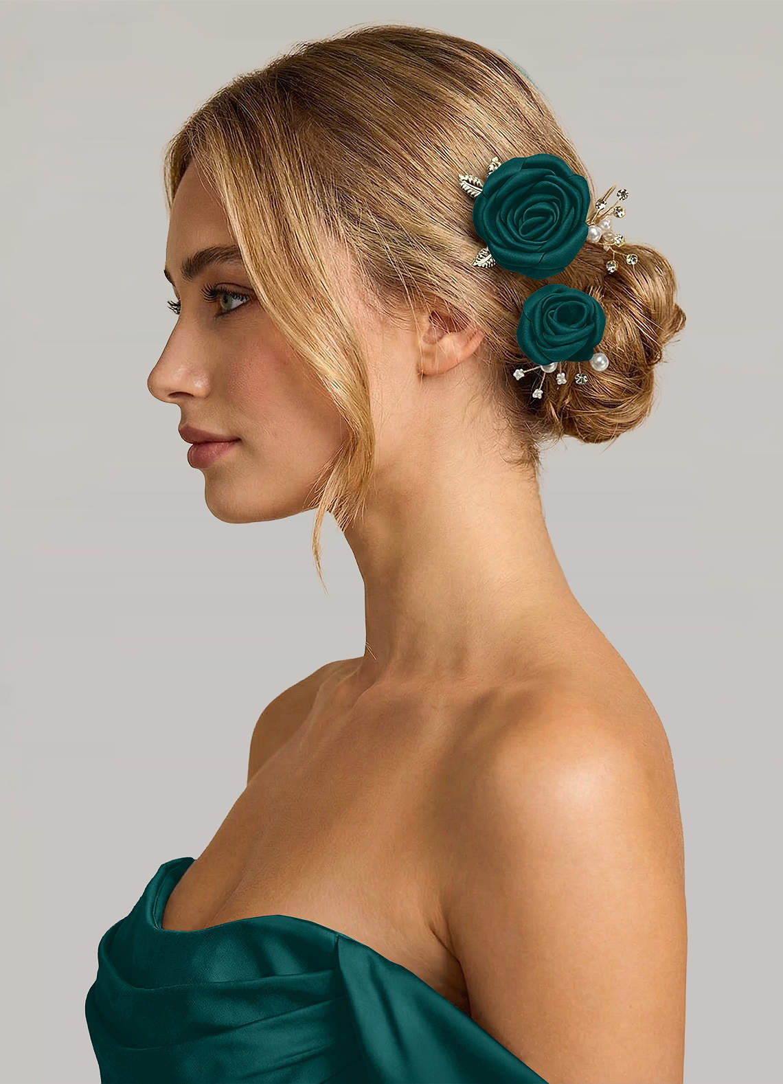 Matching Color Matte Satin Rose Hairpin Set — Peacock — 图 192/244