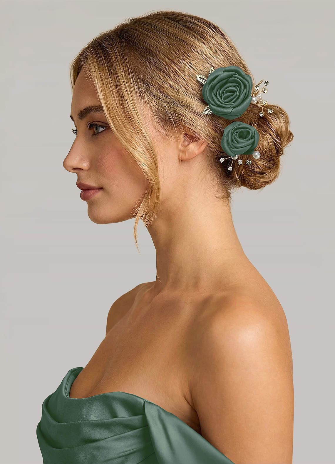 Matching Color Matte Satin Rose Hairpin Set — eucalyptus — 图 188/244