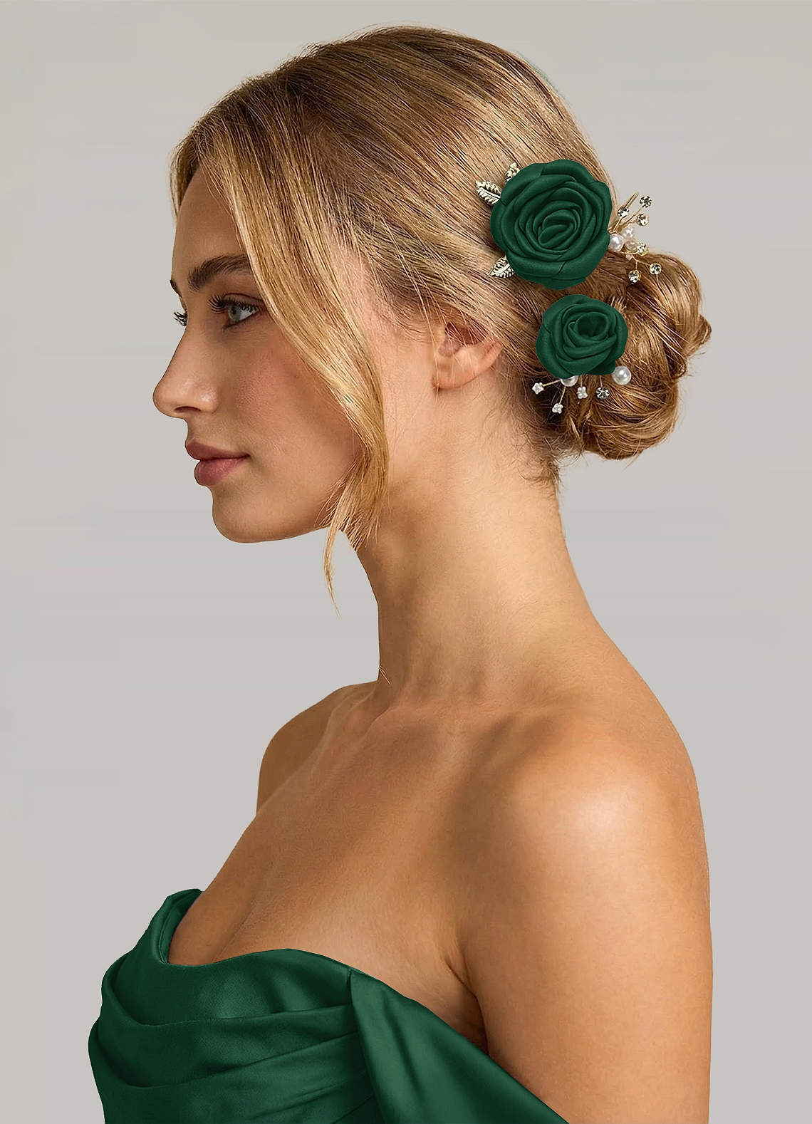 Matching Color Matte Satin Rose Hairpin Set — Dark Green — 图 191/244