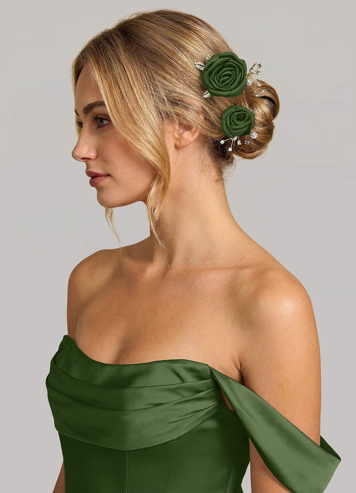 Matching Color Matte Satin Rose Hairpin Set — Olive — 图 68/244