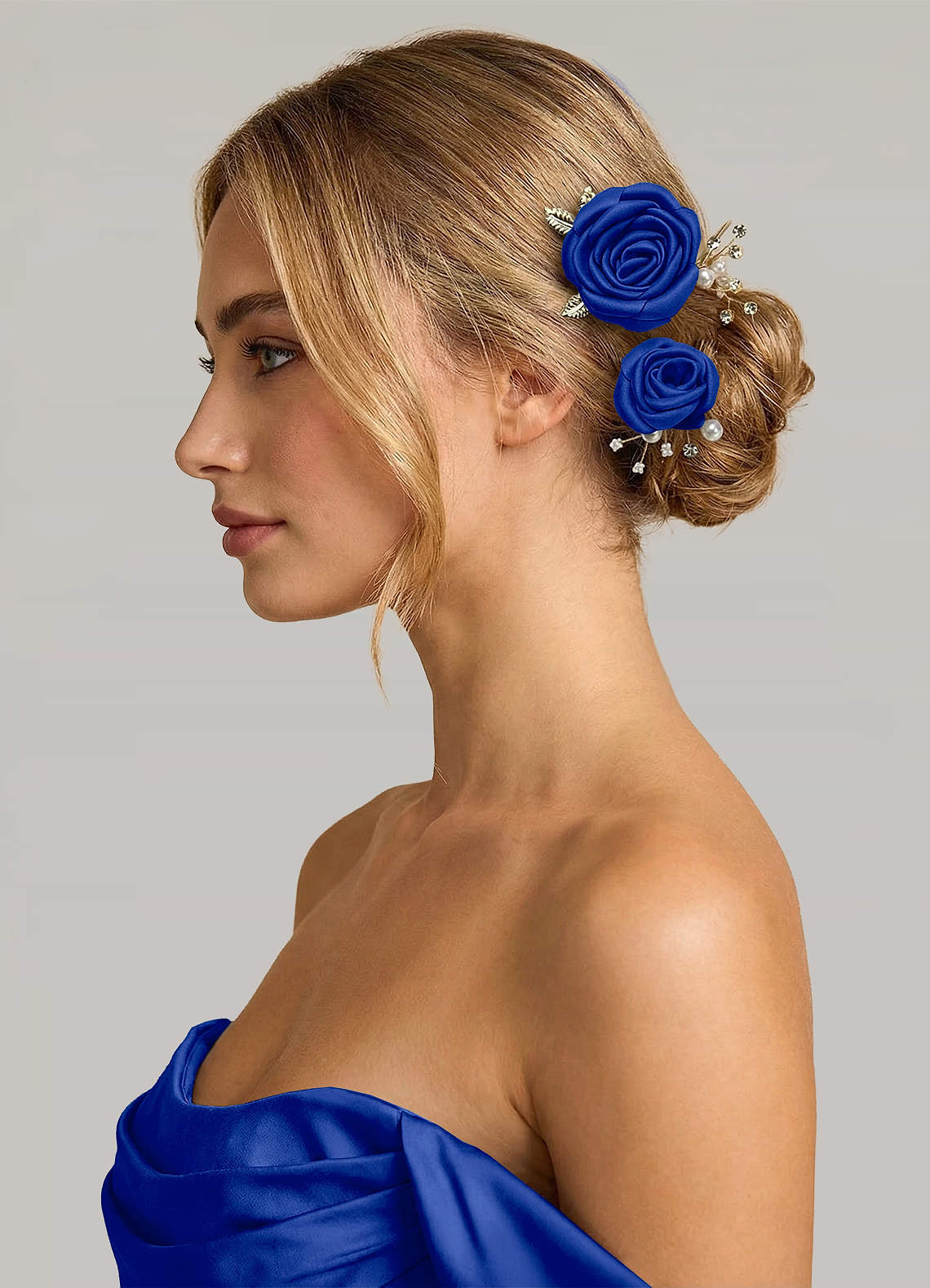 Matching Color Matte Satin Rose Hairpin Set — Royal Blue — 图 197/244