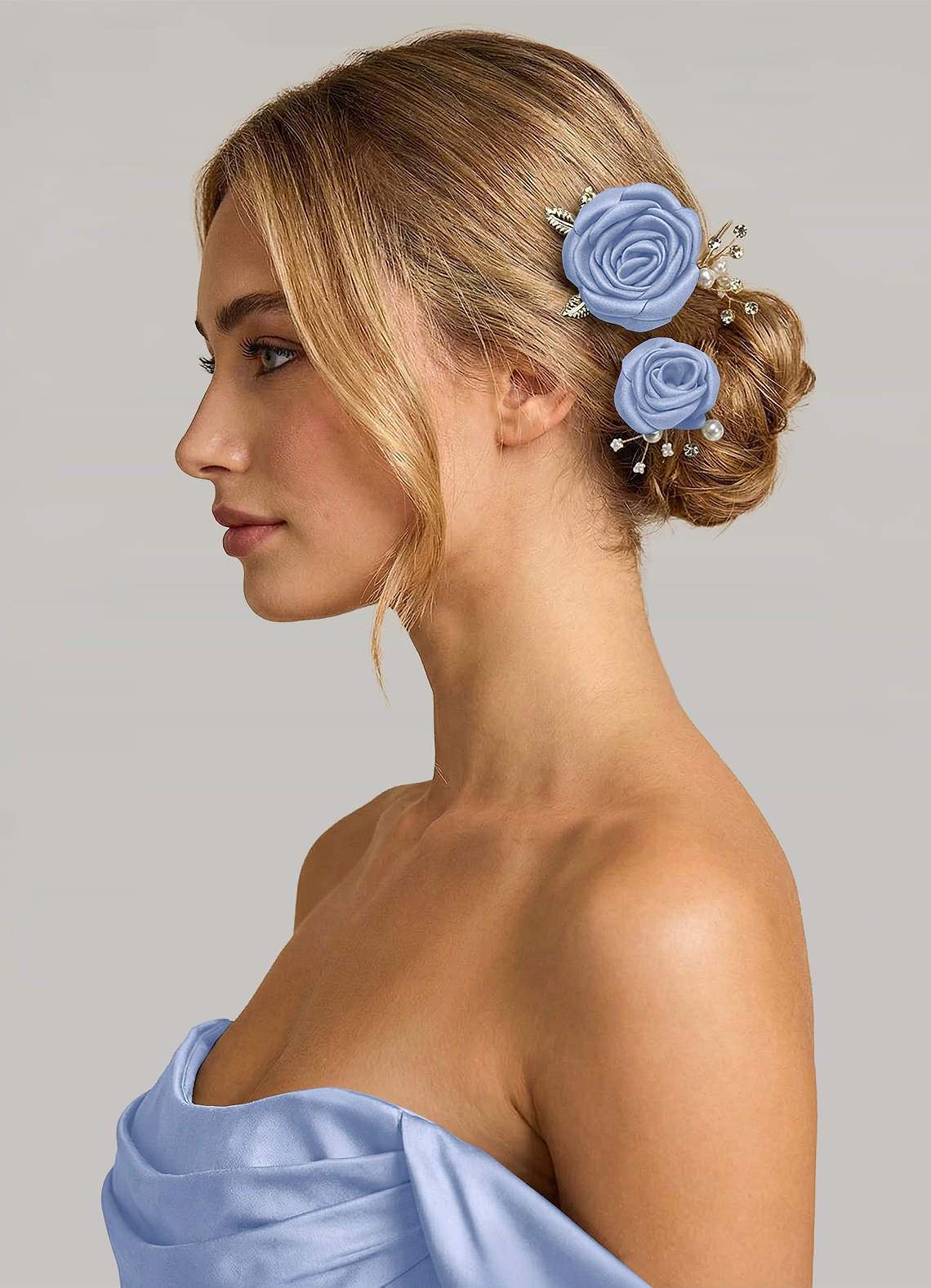 Matching Color Matte Satin Rose Hairpin Set — Ice — 图 243/244