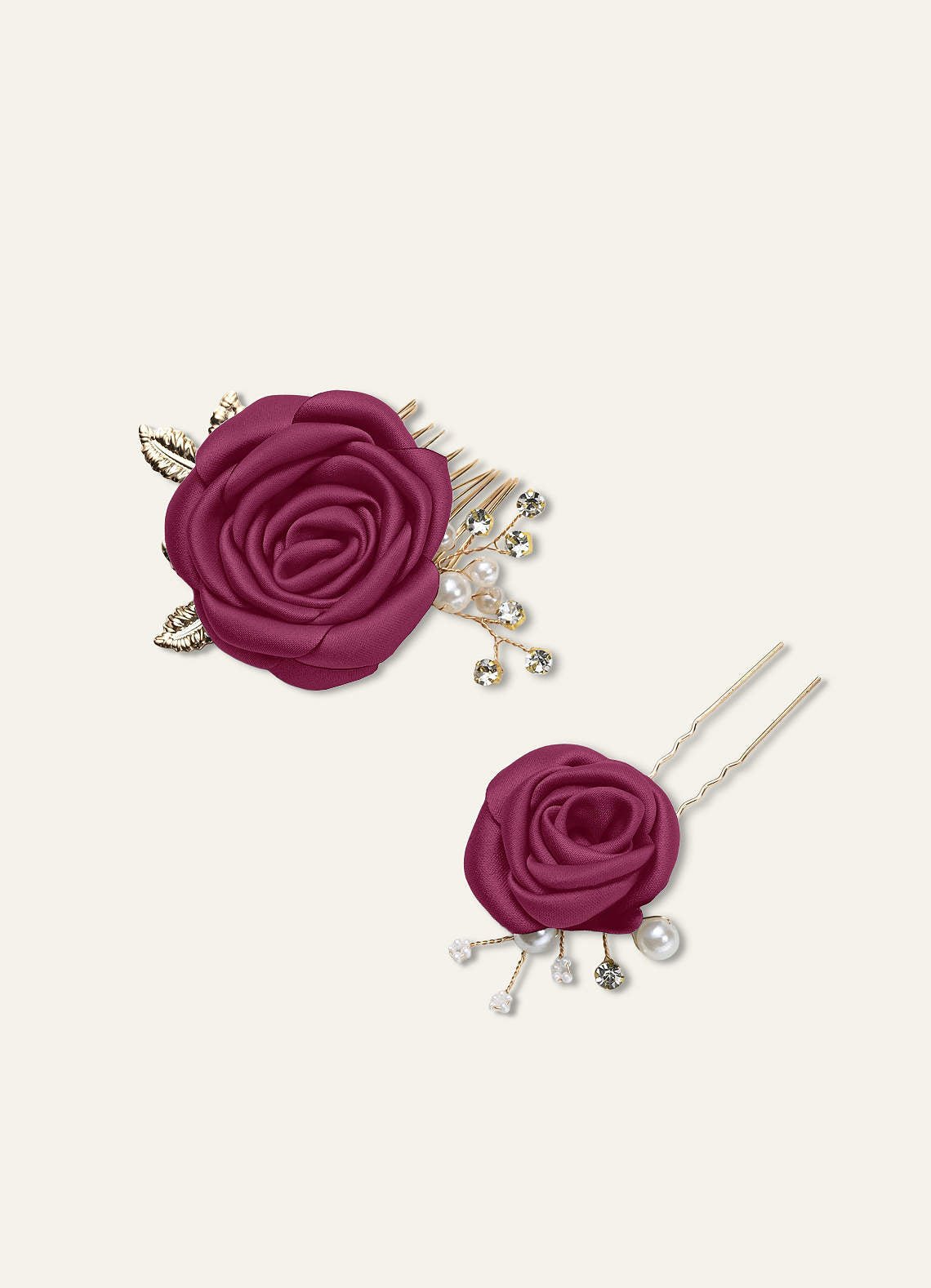 Matching Color Matte Satin Rose Hairpin Set — Mulberry — 图 42/244