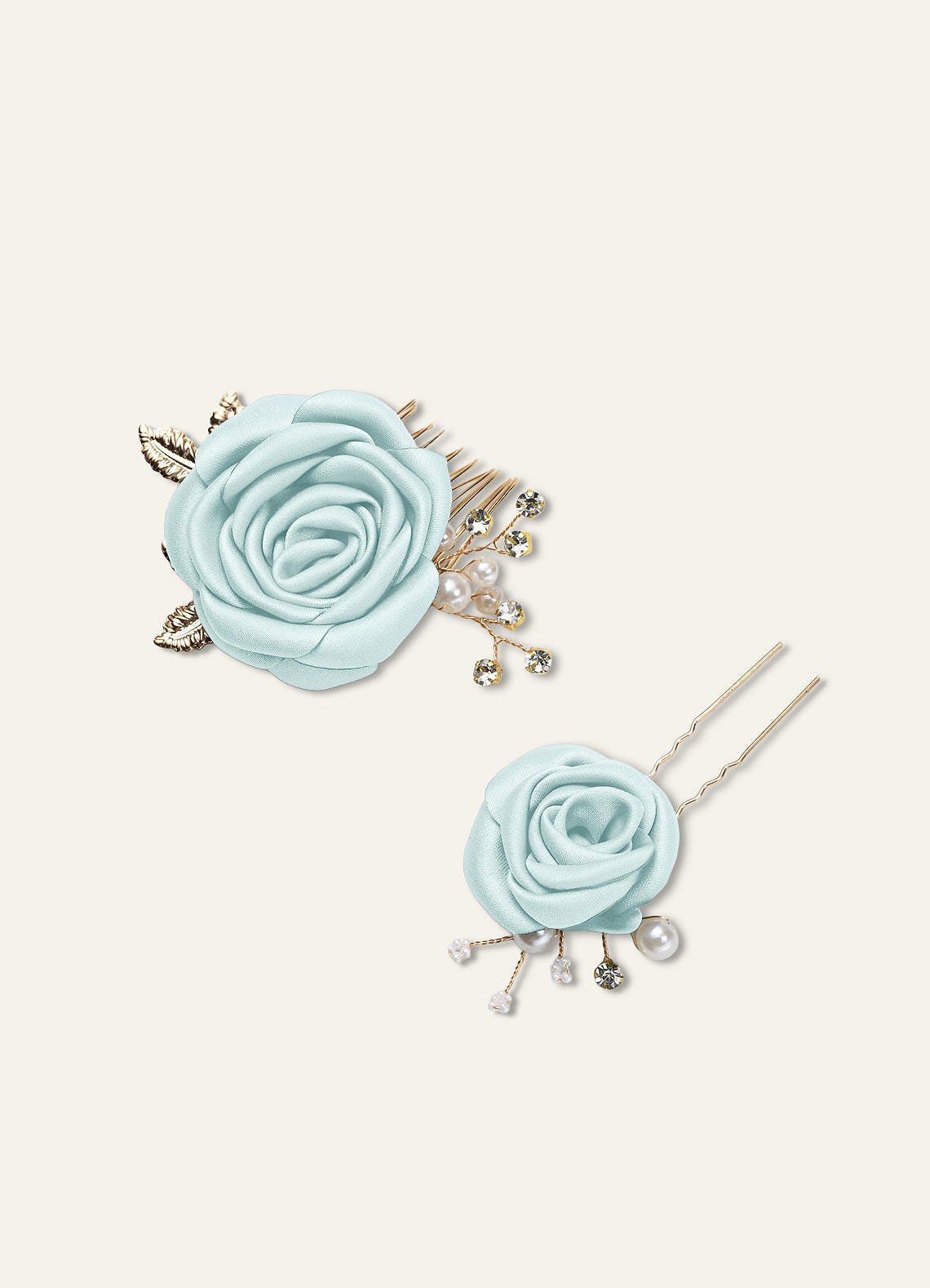 Matching Color Matte Satin Rose Hairpin Set — Sea Glass — 图 13/244