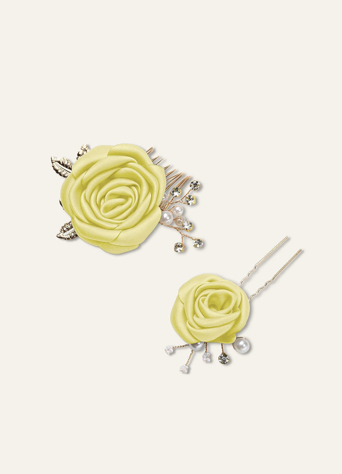 Matching Color Matte Satin Rose Hairpin Set — Lemon Sorbet — 图 53/244