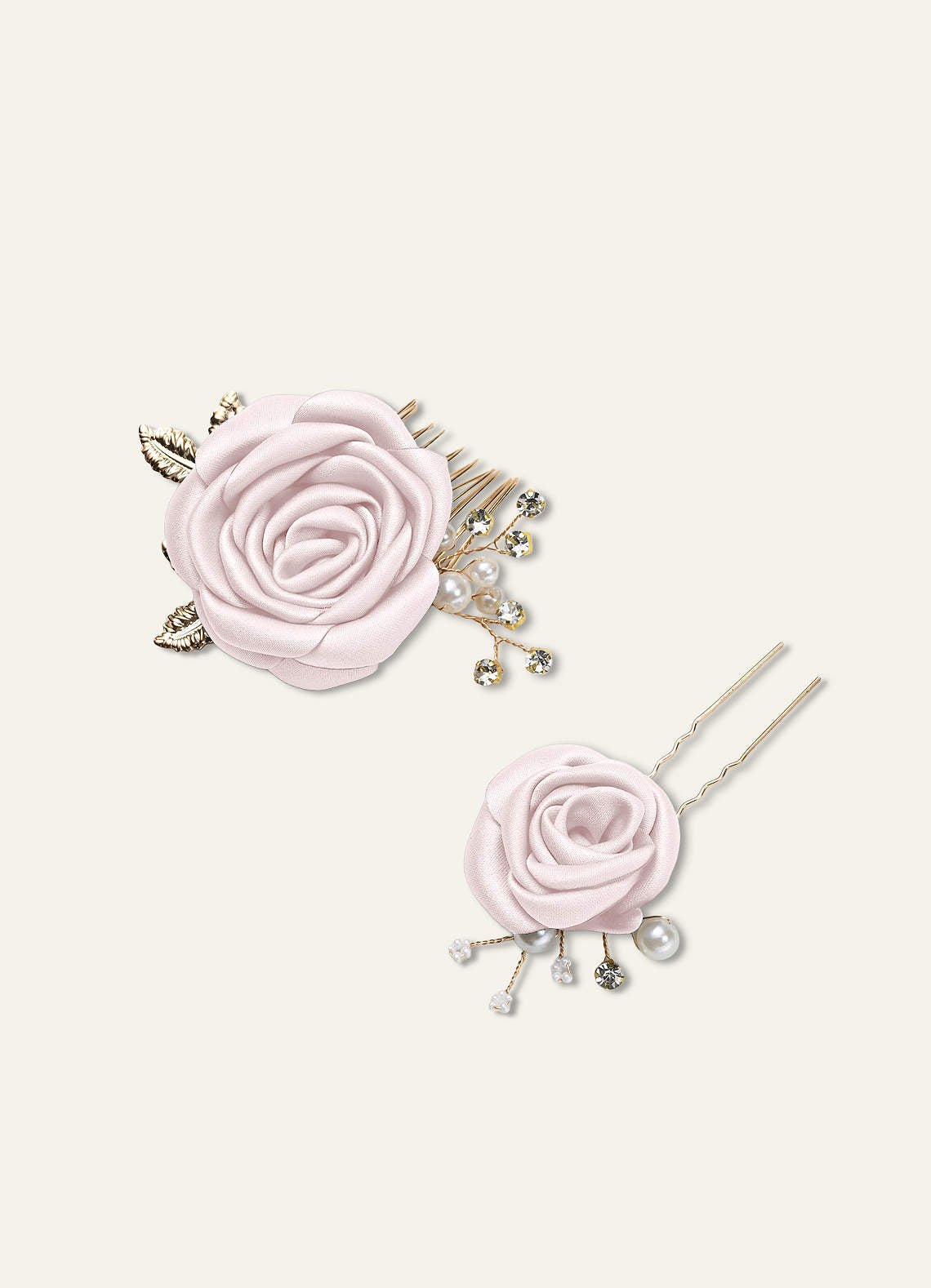 Matching Color Matte Satin Rose Hairpin Set — Blushing Pink — 图 23/244