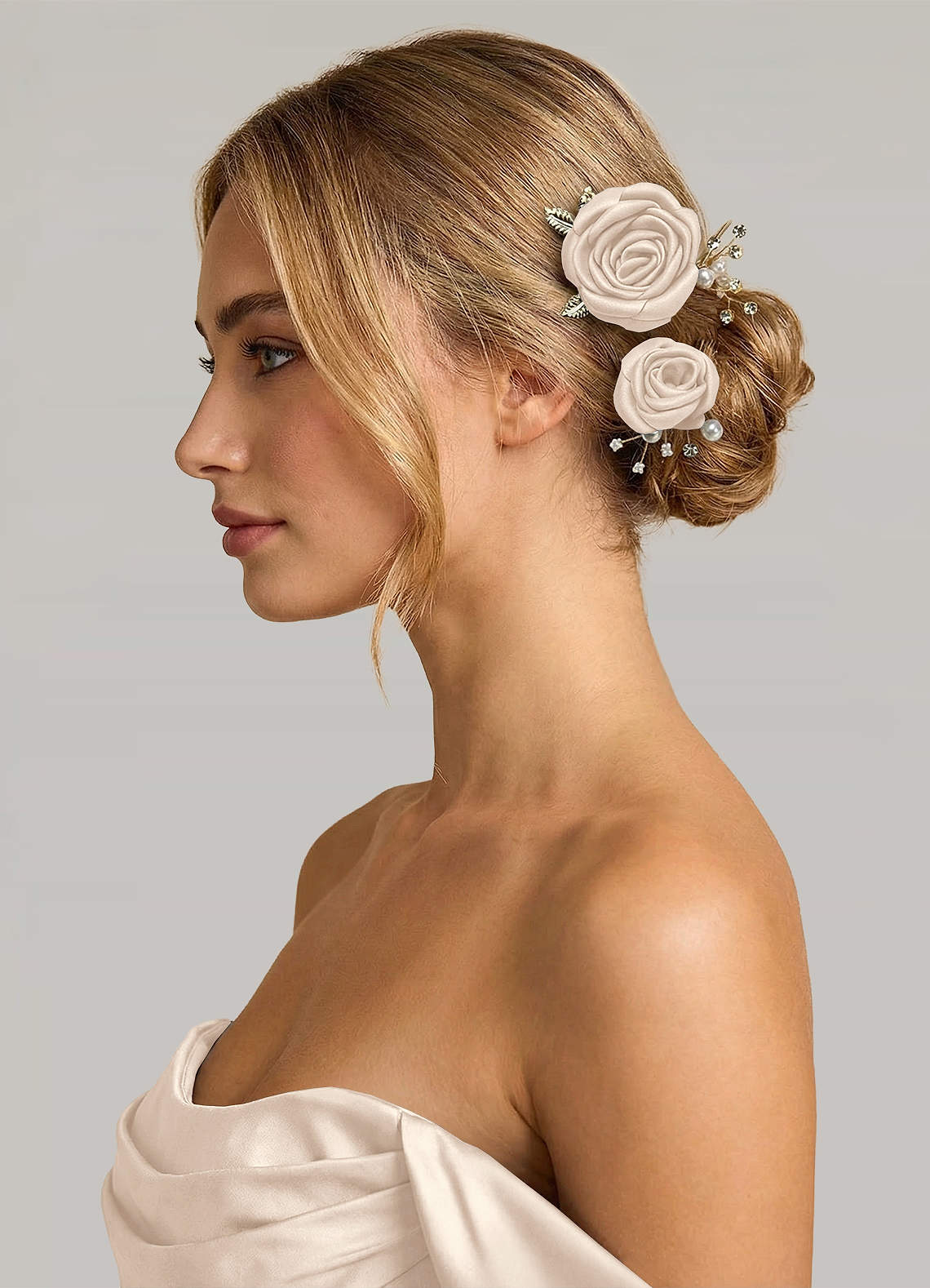 Matching Color Matte Satin Rose Hairpin Set — White Alabaster — 图 239/244