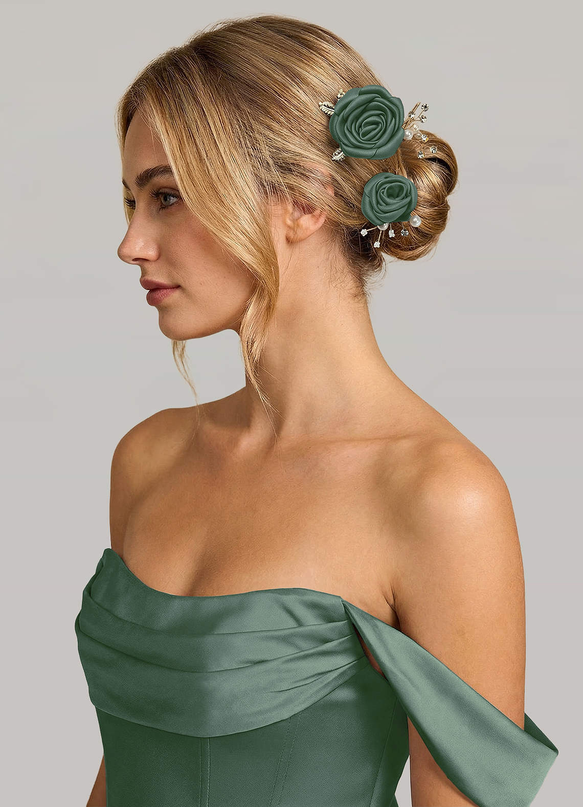 Matching Color Matte Satin Rose Hairpin Set — eucalyptus — 图 66/244