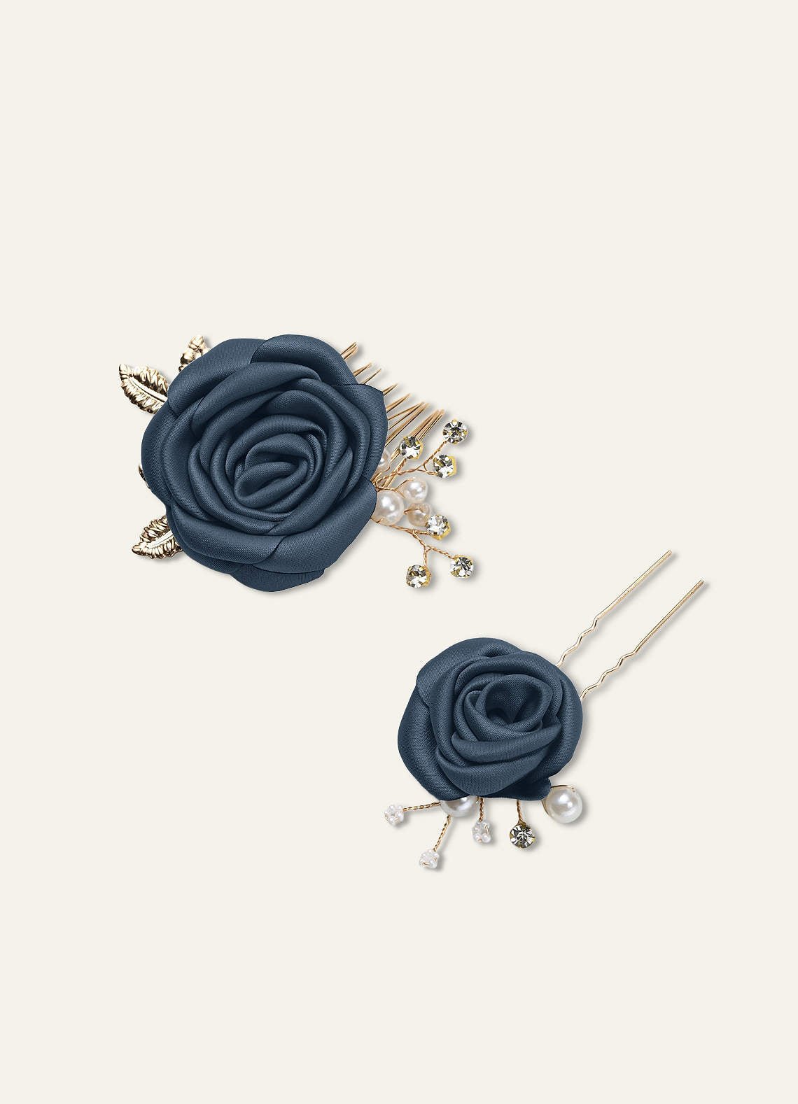 Matching Color Matte Satin Rose Hairpin Set — Neptune — 图 21/244